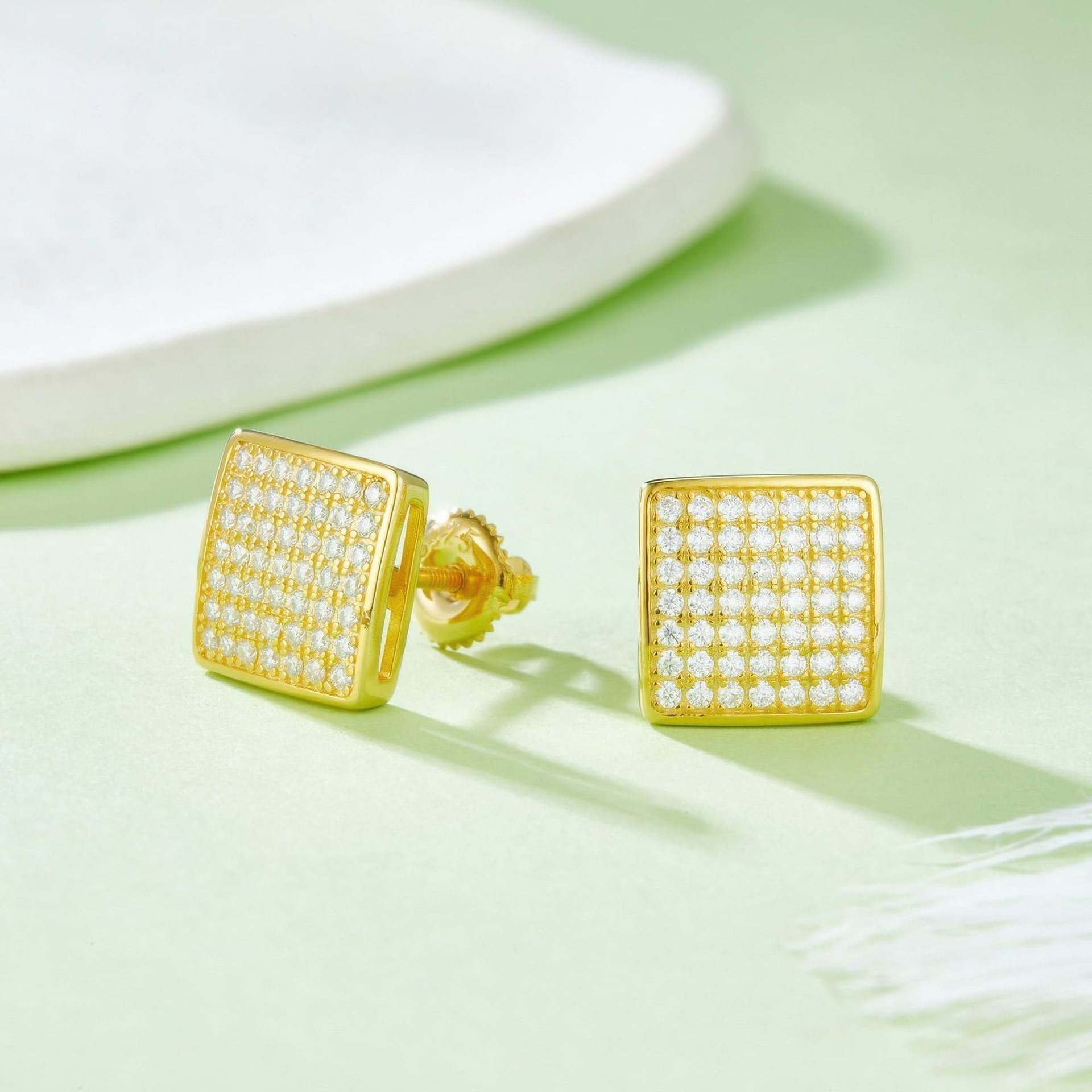 Square Pavé Moissanite Stud Earrings | Iced-Out 925 Sterling Silver Screw-Back Studs - Image 4