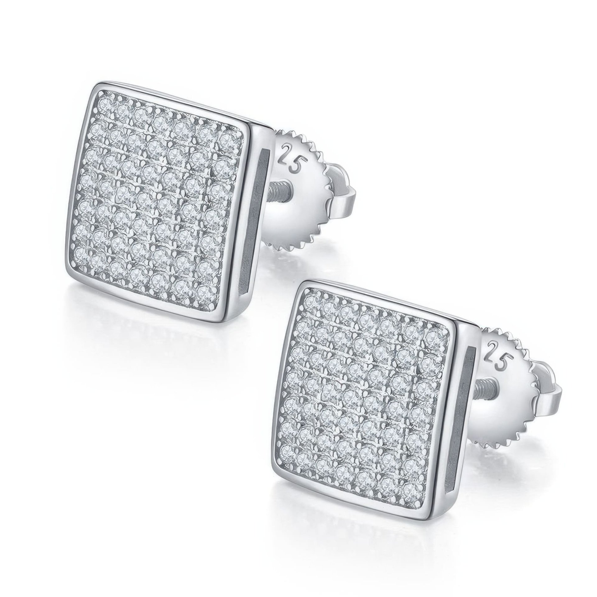 Square Pavé Moissanite Stud Earrings | Iced-Out 925 Sterling Silver Screw-Back Studs