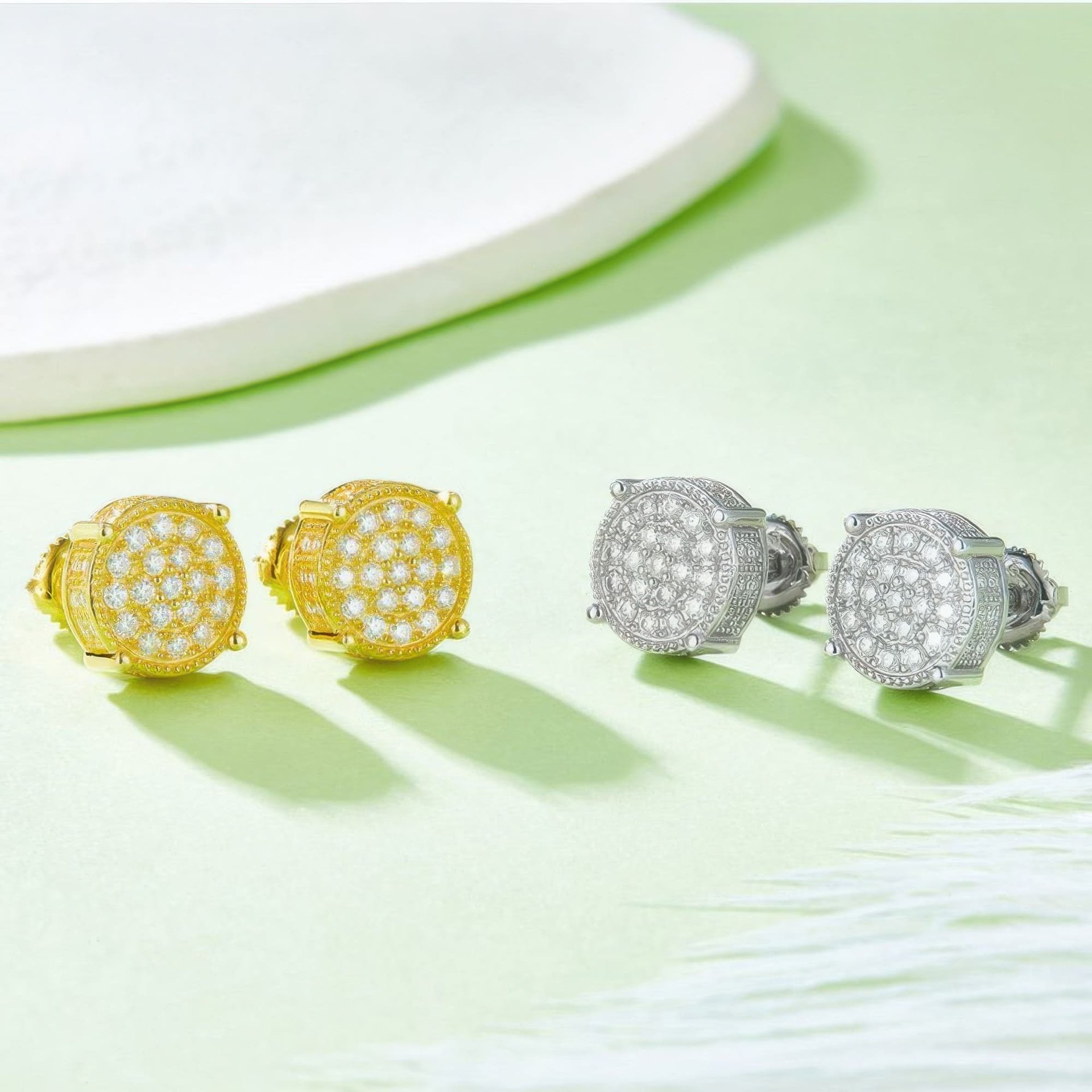 3D Round Cluster Hip Hop Moissanite Stud Earrings | Pave Halo | 925 Sterling Silver - Image 3