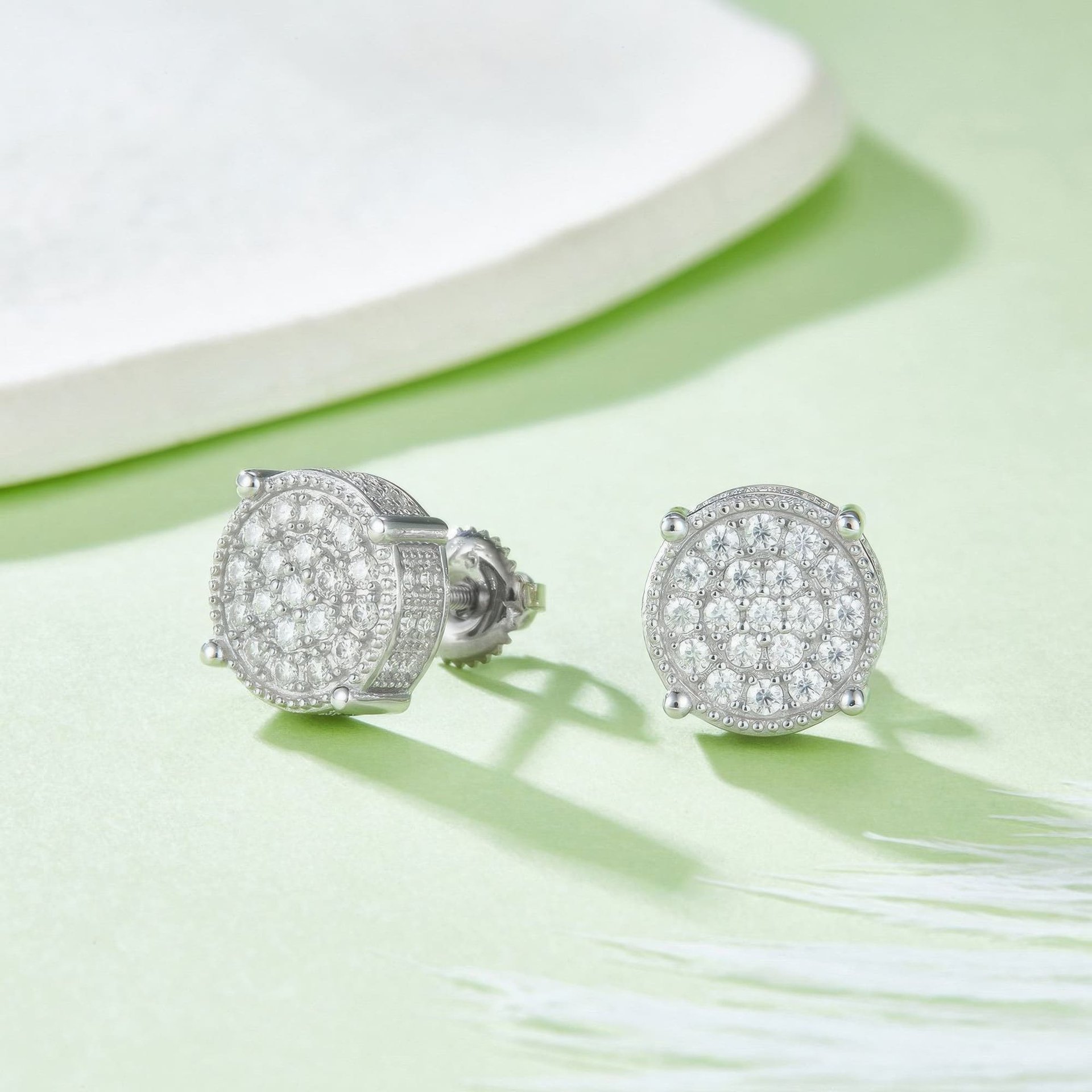 3D Round Cluster Hip Hop Moissanite Stud Earrings | Pave Halo | 925 Sterling Silver - alternate view