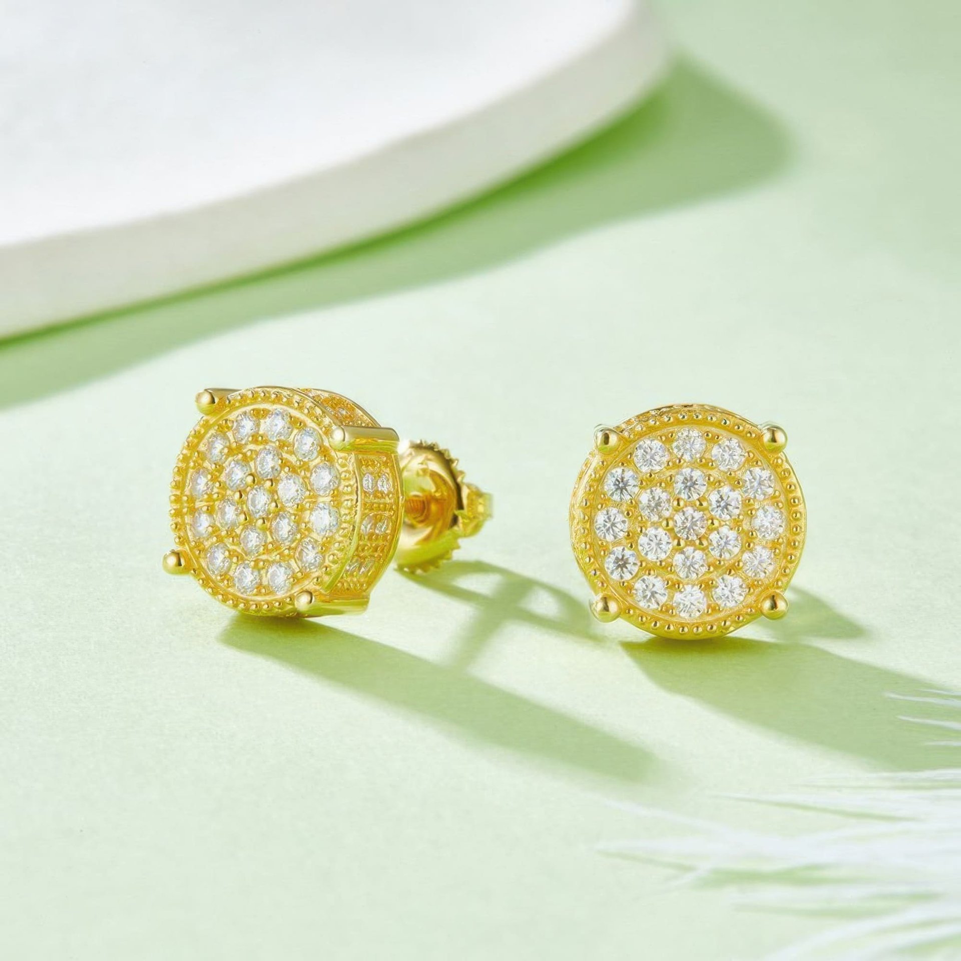 3D Round Cluster Hip Hop Moissanite Stud Earrings | Pave Halo | 925 Sterling Silver - Image 4