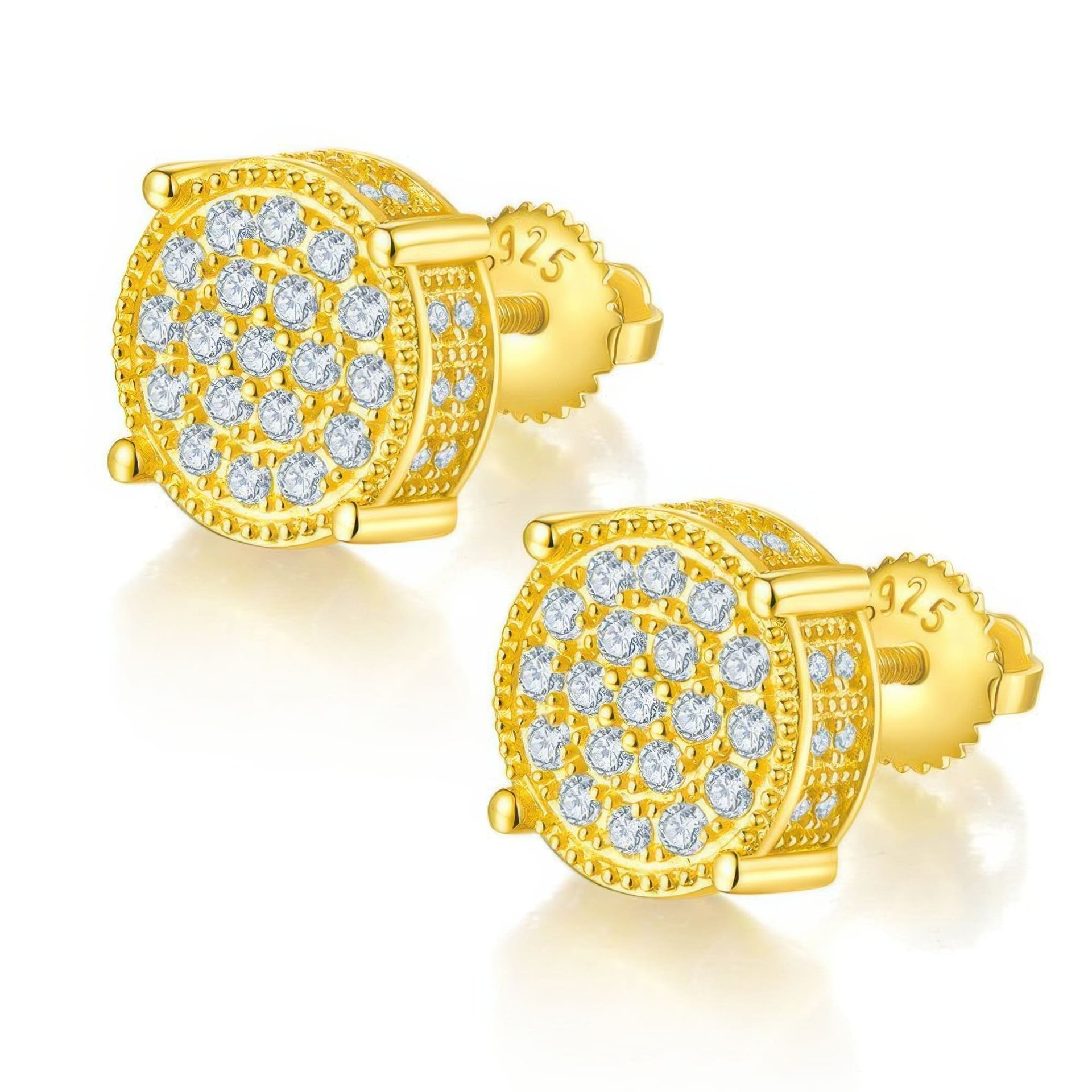 3D Round Cluster Hip Hop Moissanite Stud Earrings | Pave Halo | 925 Sterling Silver - Image 5