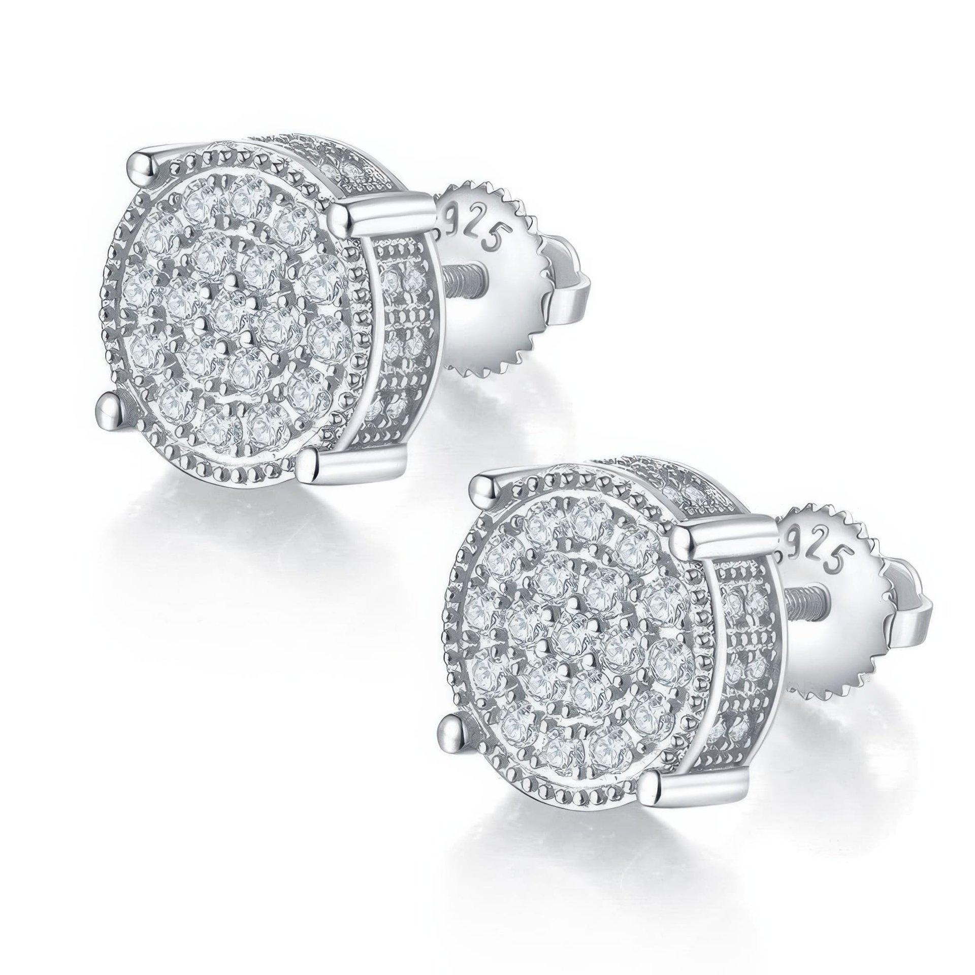 3D Round Cluster Hip Hop Moissanite Stud Earrings | Pave Halo | 925 Sterling Silver