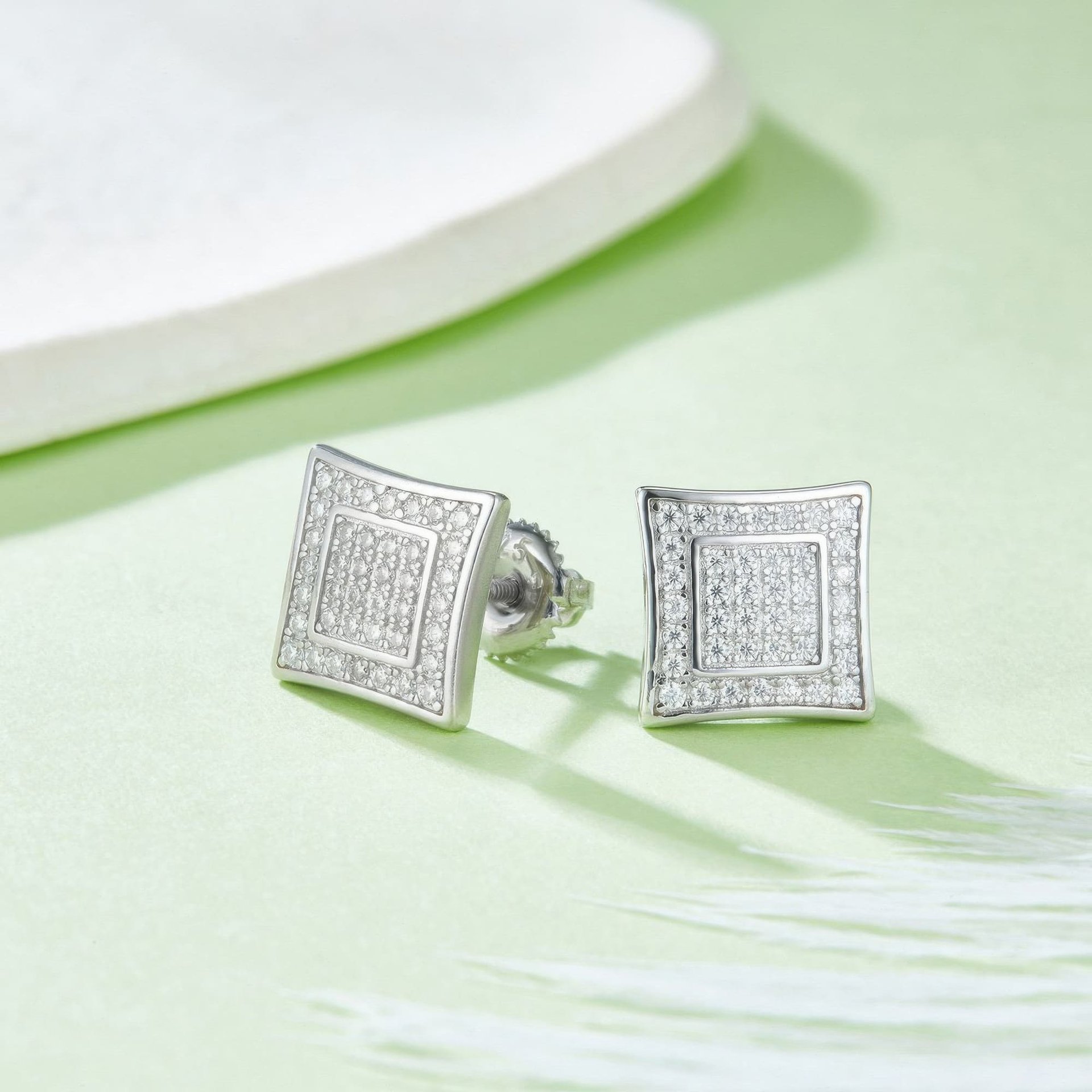 Hip Hop Square Moissanite Stud Earrings | Iced-Out Pavé 925 Sterling Silver | Unisex Kite - alternate view