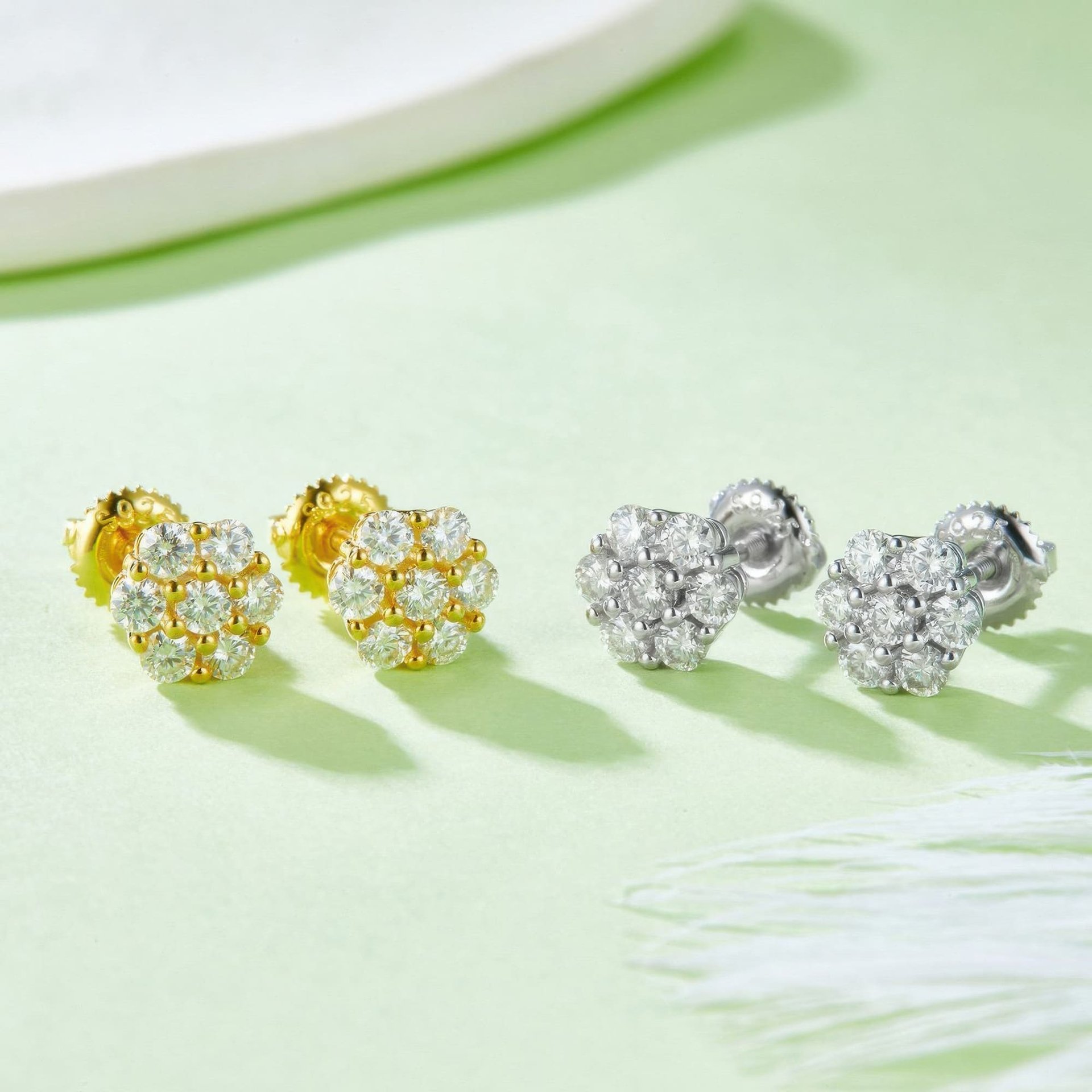 Plum Blossom Moissanite Cluster Stud Earrings | 7-Stone Floral Halo | Screw-Back 925 Silver - Image 3