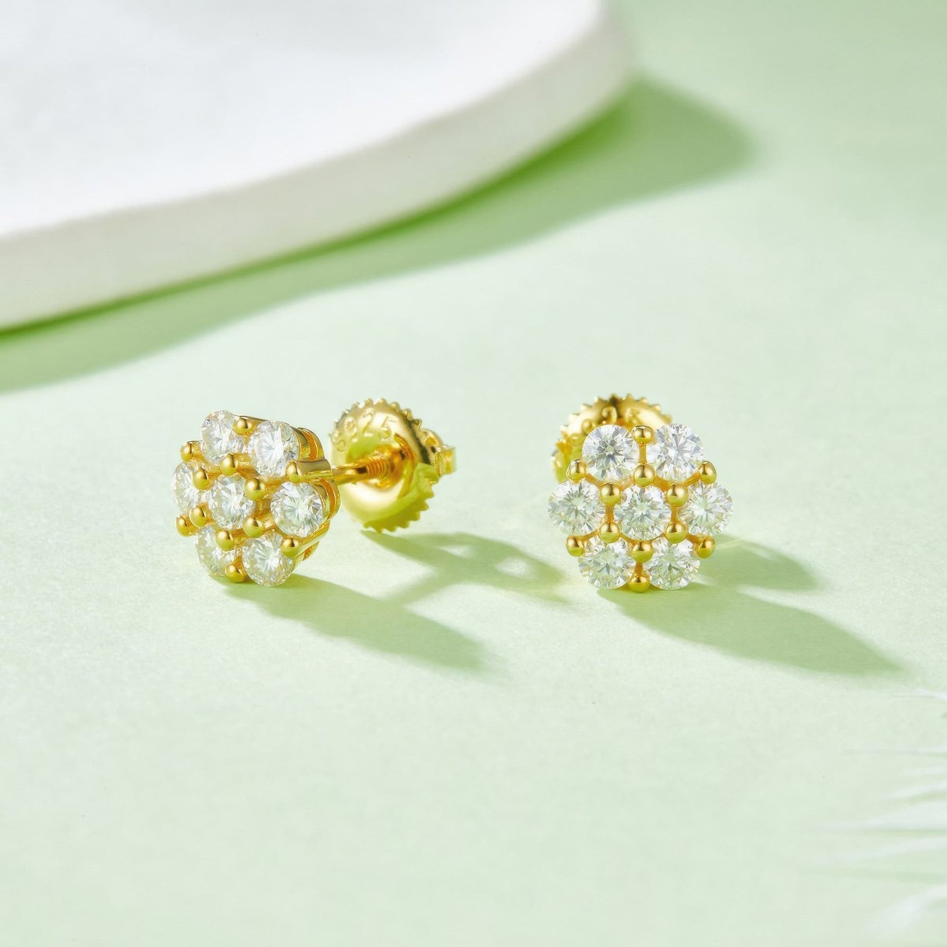 Plum Blossom Moissanite Cluster Stud Earrings | 7-Stone Floral Halo | Screw-Back 925 Silver - Image 4