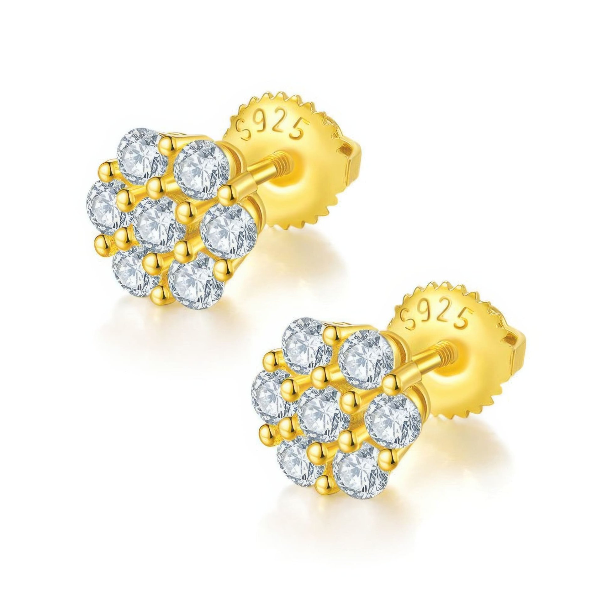 Plum Blossom Moissanite Cluster Stud Earrings | 7-Stone Floral Halo | Screw-Back 925 Silver - Image 5