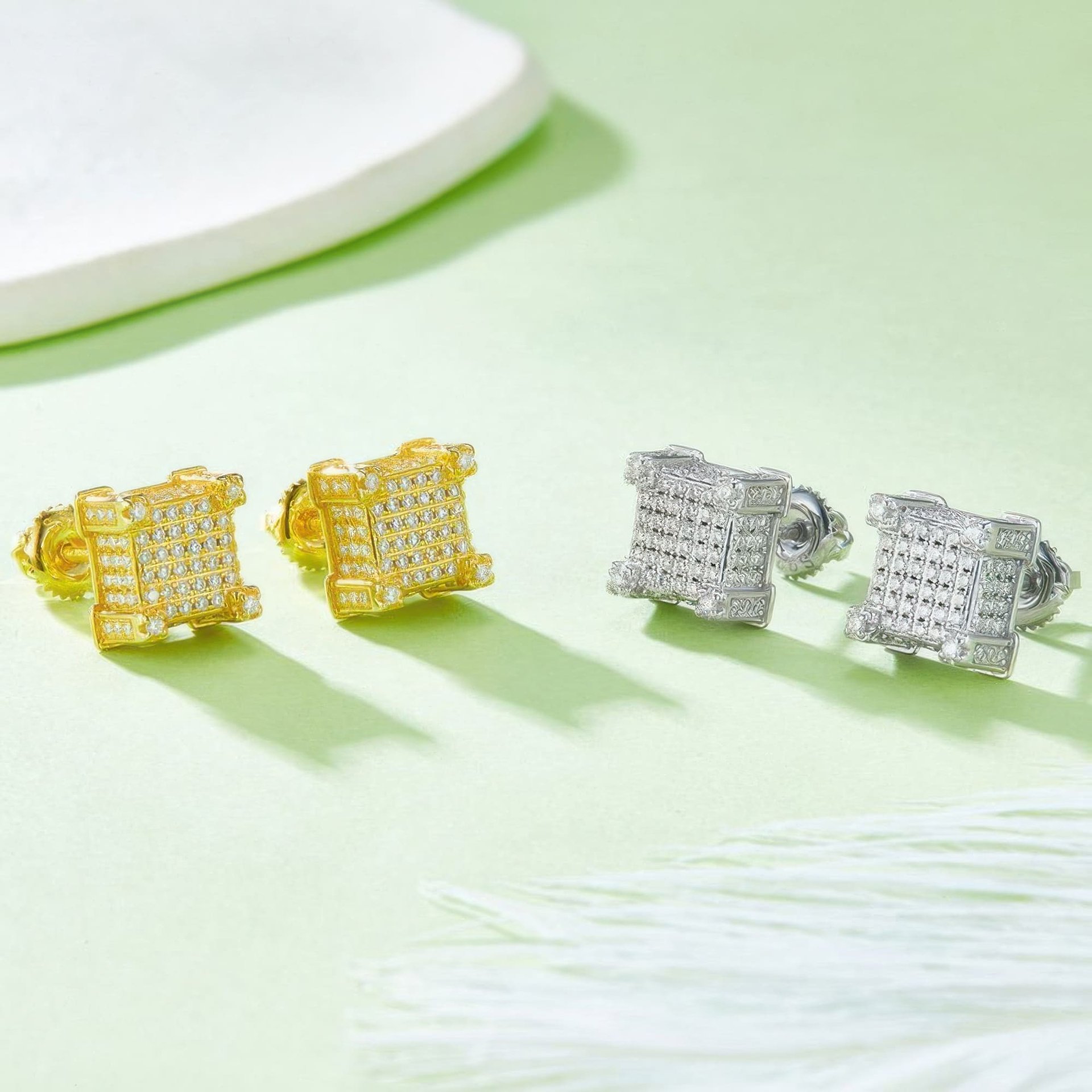 Hip Hop Square Moissanite Stud Earrings | 925 Silver Micro-Pavé | Screw-Back Iced Studs - Image 3