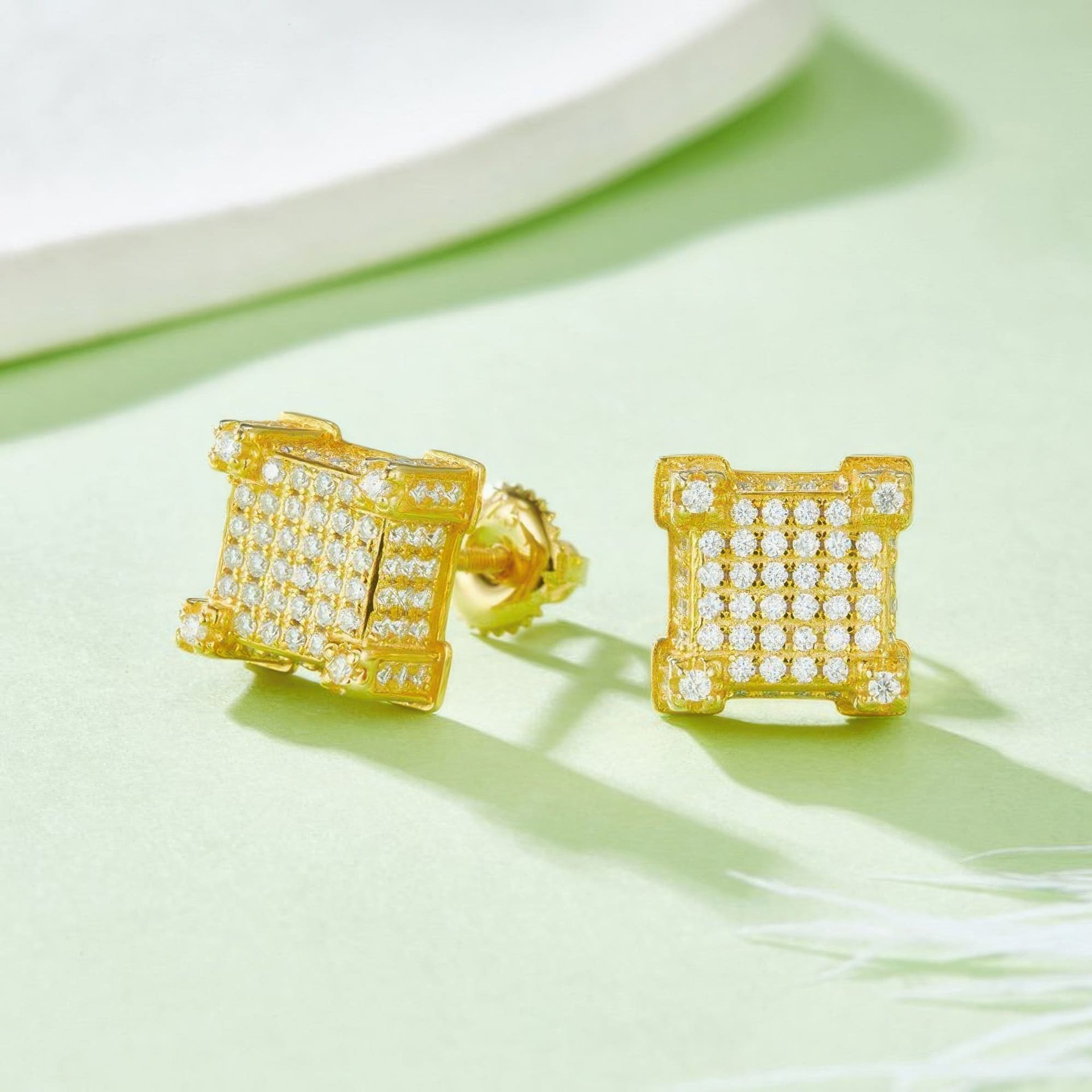 Hip Hop Square Moissanite Stud Earrings | 925 Silver Micro-Pavé | Screw-Back Iced Studs - Image 4