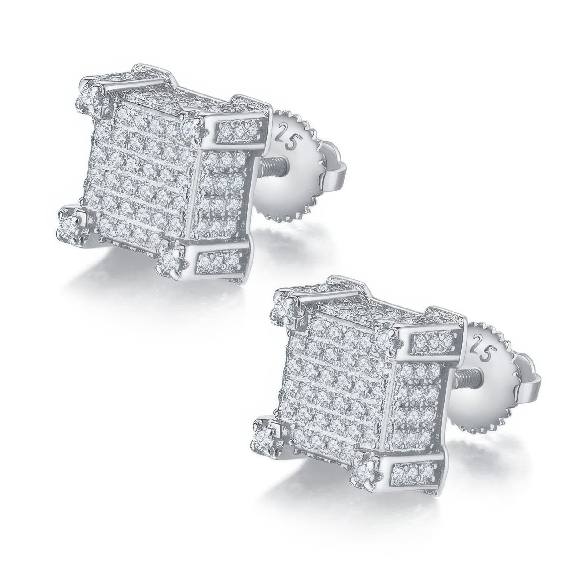Hip Hop Square Moissanite Stud Earrings | 925 Silver Micro-Pavé | Screw-Back Iced Studs