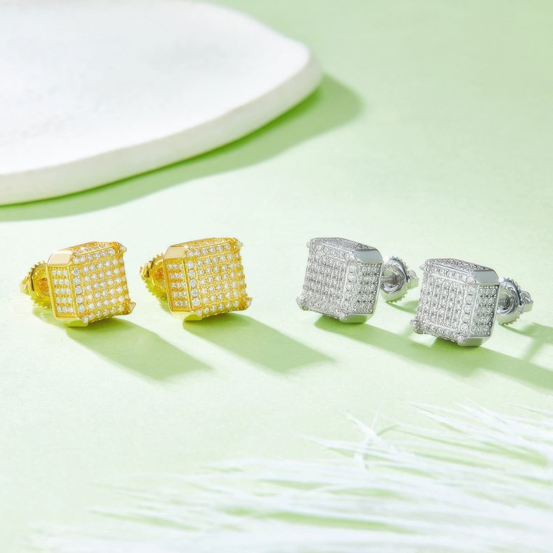 Square Moissanite Hip Hop Stud Earrings | Micro-Pavé 925 Silver Screw-Back Cube Studs - Image 3