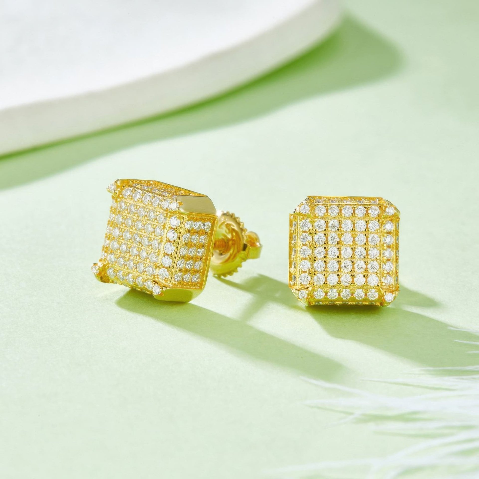Square Moissanite Hip Hop Stud Earrings | Micro-Pavé 925 Silver Screw-Back Cube Studs - Image 4