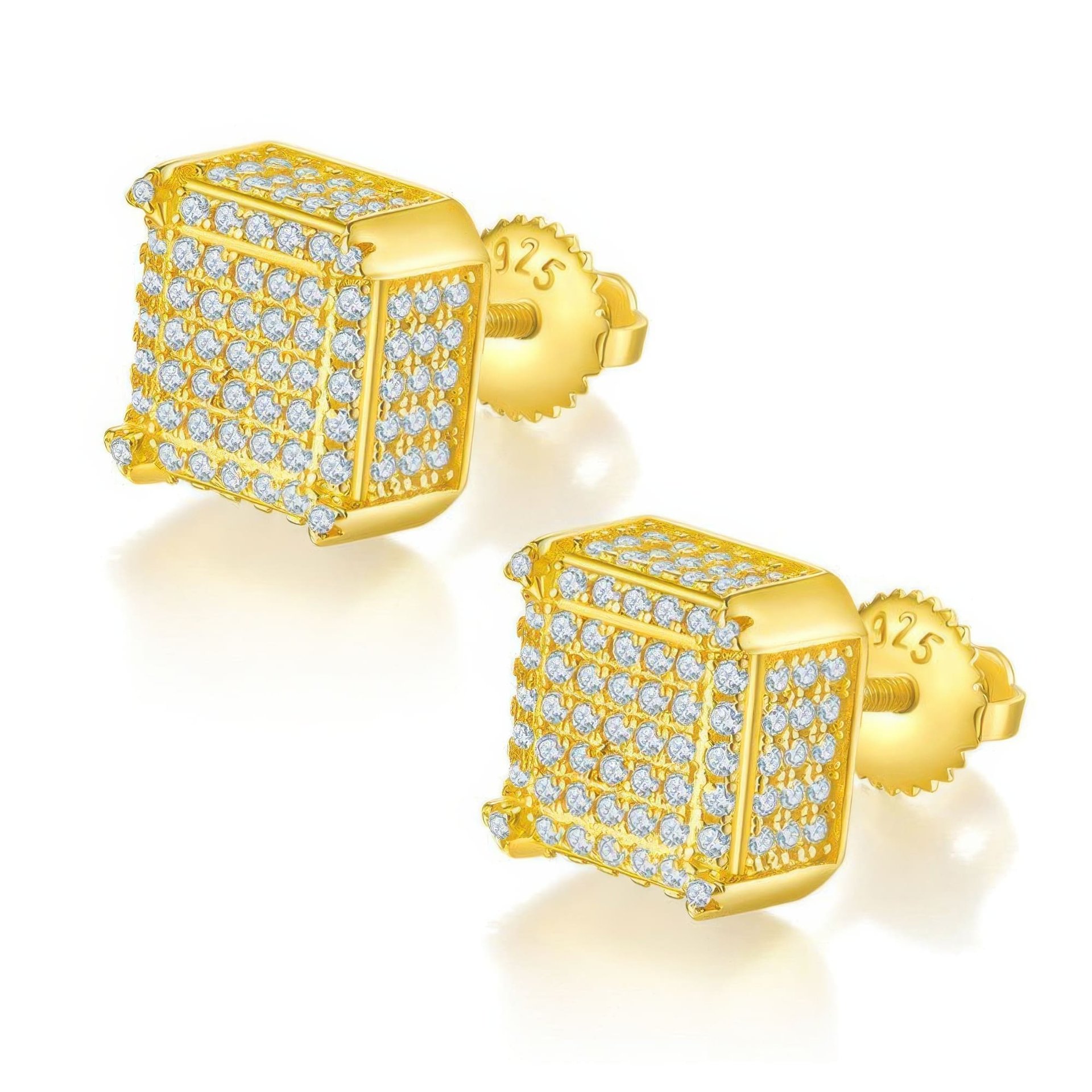 Square Moissanite Hip Hop Stud Earrings | Micro-Pavé 925 Silver Screw-Back Cube Studs - Image 5