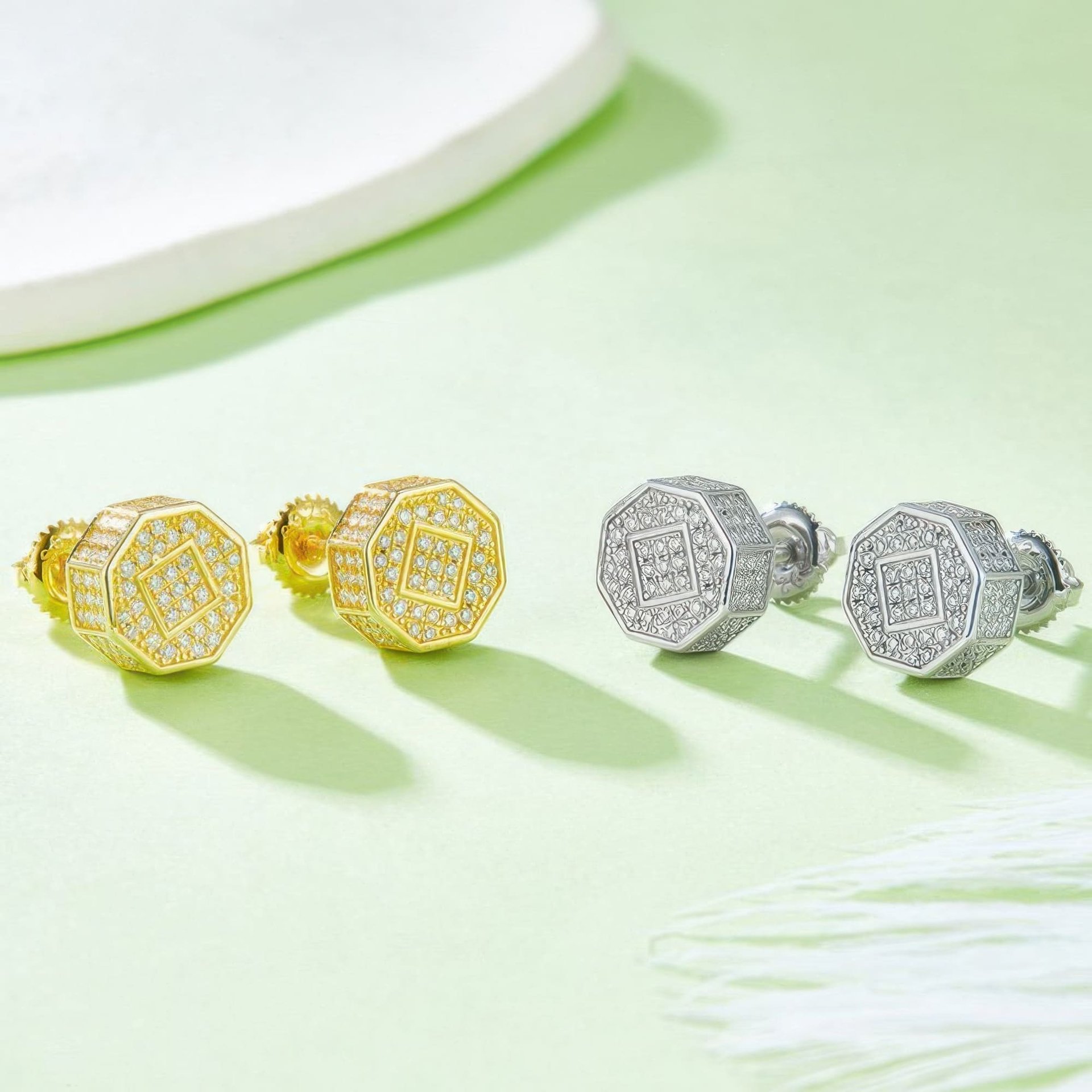Octagonal Pavé Moissanite Stud Earrings | Iced-Out 925 Silver Hip-Hop Studs - Image 3