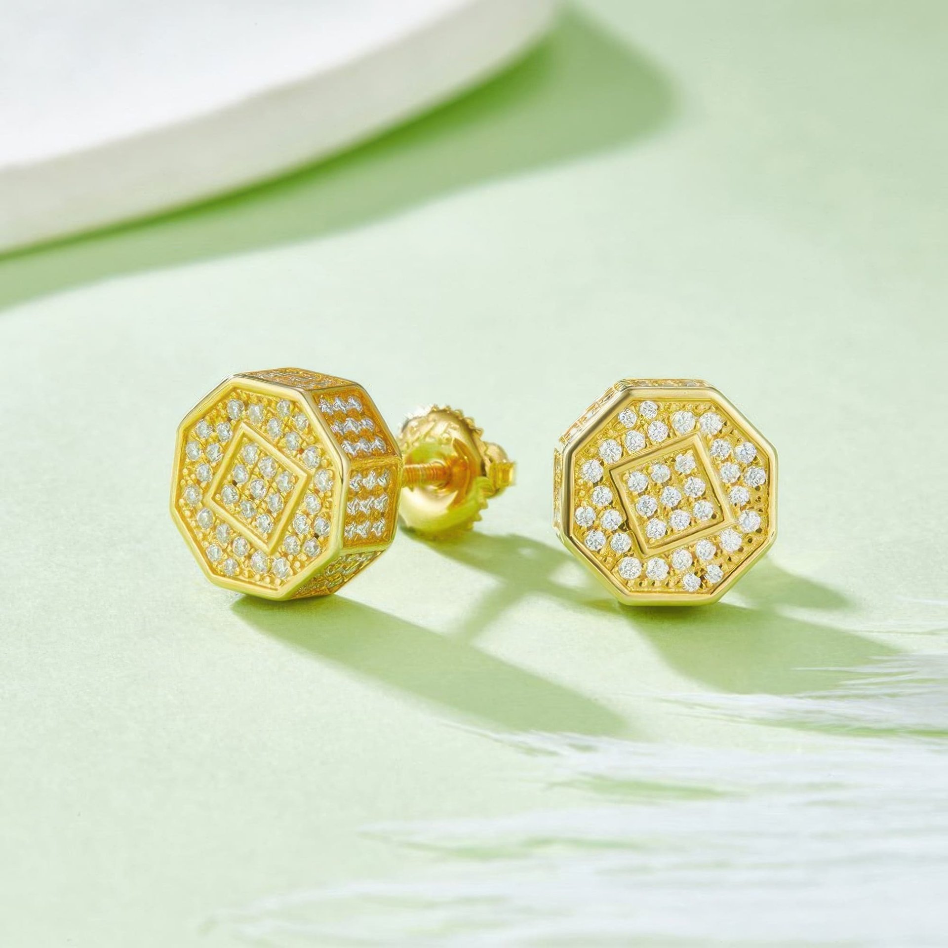 Octagonal Pavé Moissanite Stud Earrings | Iced-Out 925 Silver Hip-Hop Studs - Image 4