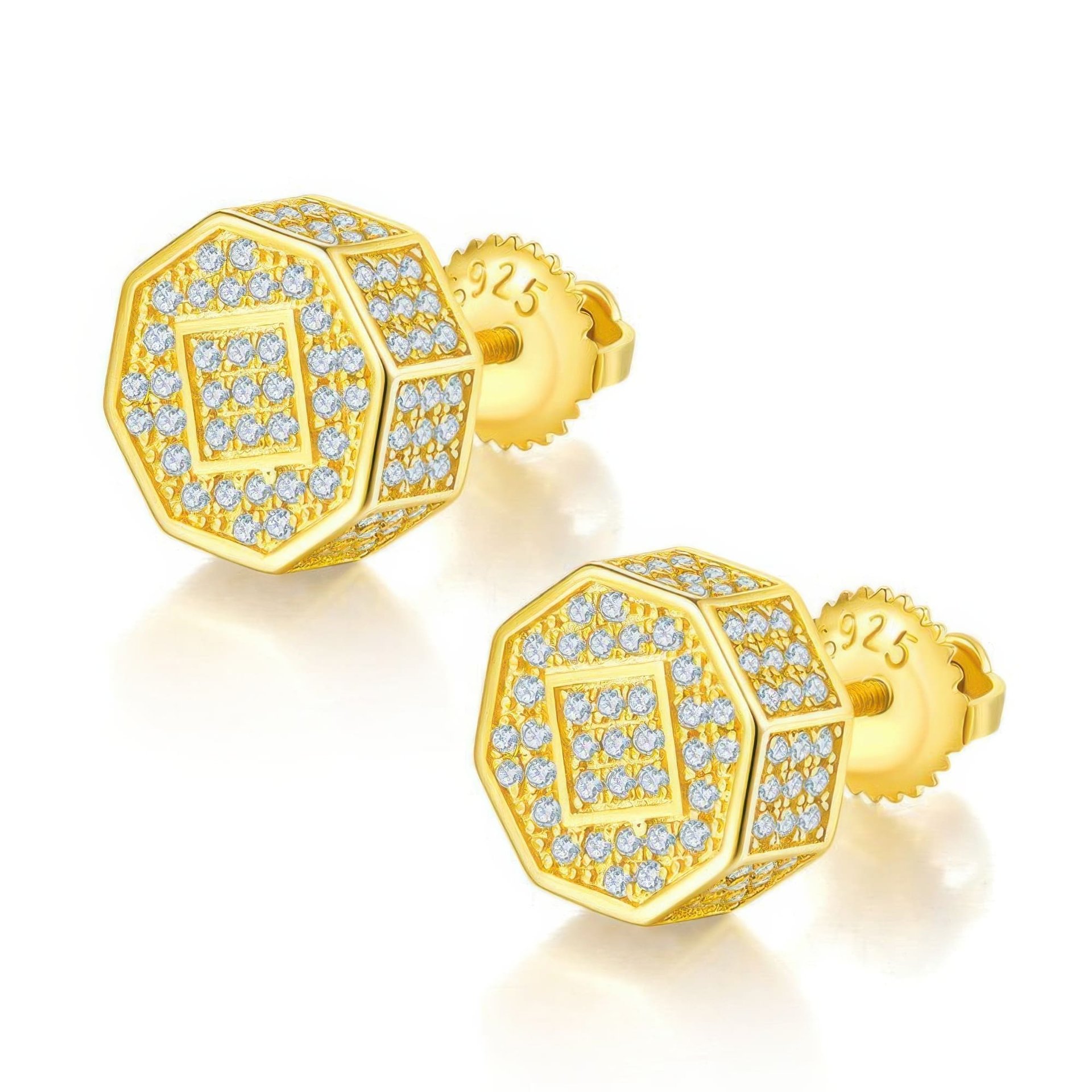 Octagonal Pavé Moissanite Stud Earrings | Iced-Out 925 Silver Hip-Hop Studs - Image 5