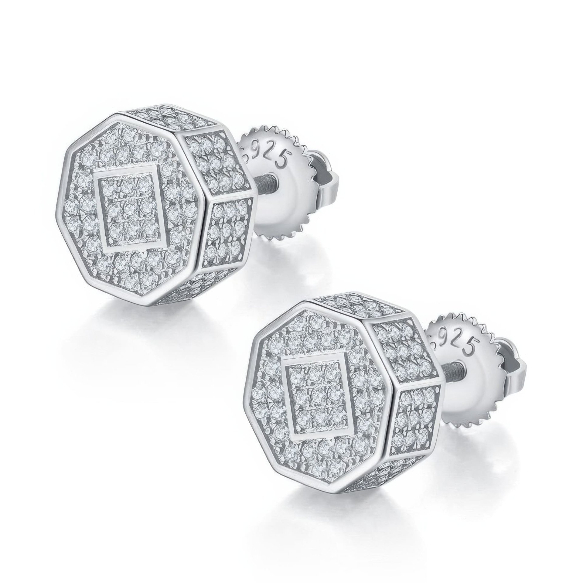 Octagonal Pavé Moissanite Stud Earrings | Iced-Out 925 Silver Hip-Hop Studs