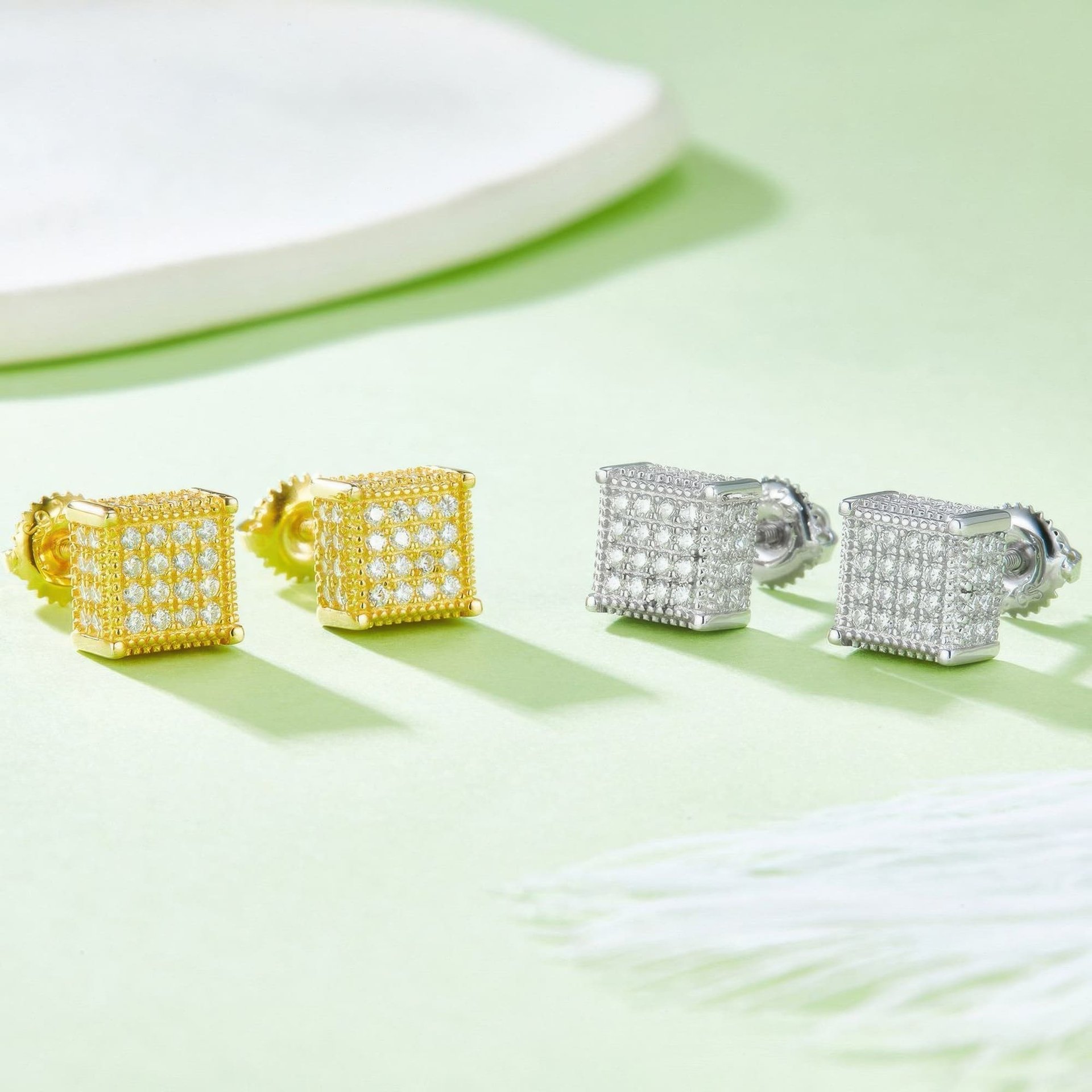 Hip Hop Square Moissanite Stud Earrings | 925 Sterling Silver Geometric Unisex Jewelry - Image 3