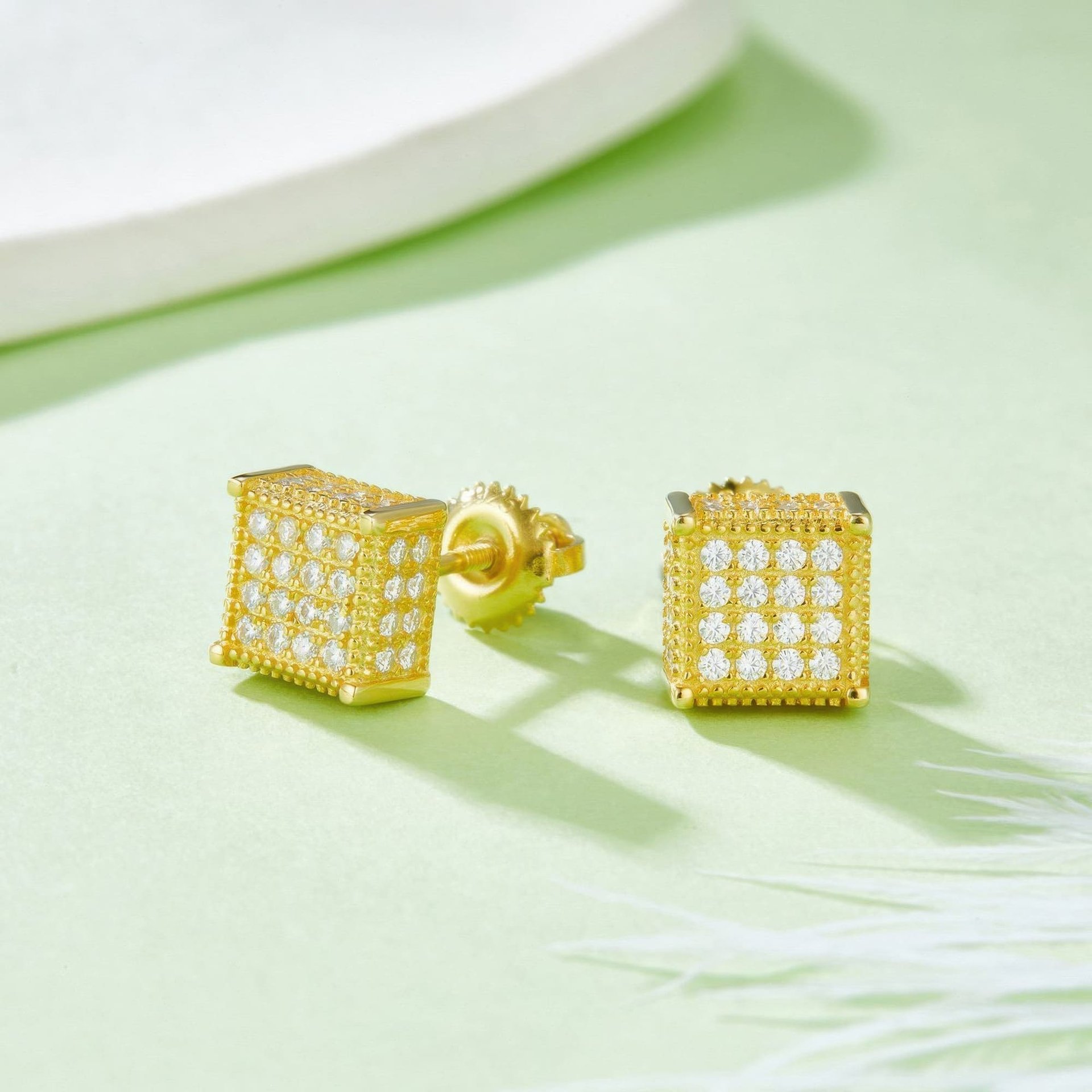 Hip Hop Square Moissanite Stud Earrings | 925 Sterling Silver Geometric Unisex Jewelry - Image 4