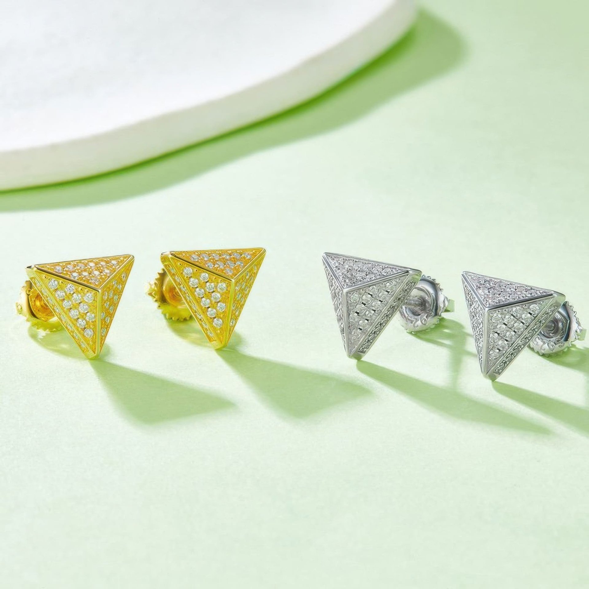Triangle Moissanite Stud Earrings | Pyramid Pavé 925 Sterling Silver Studs - Image 3