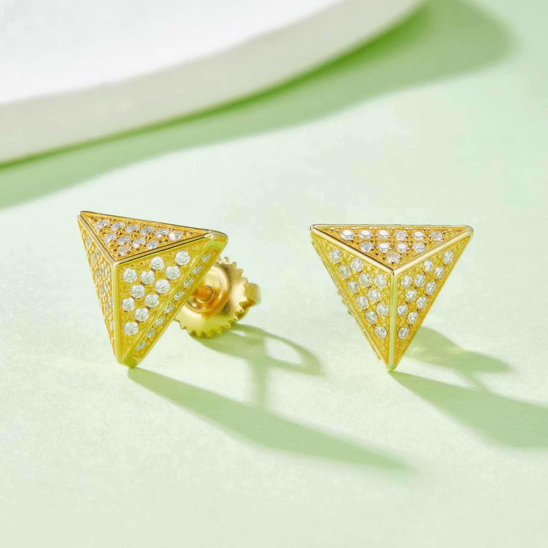 Triangle Moissanite Stud Earrings | Pyramid Pavé 925 Sterling Silver Studs - Image 4
