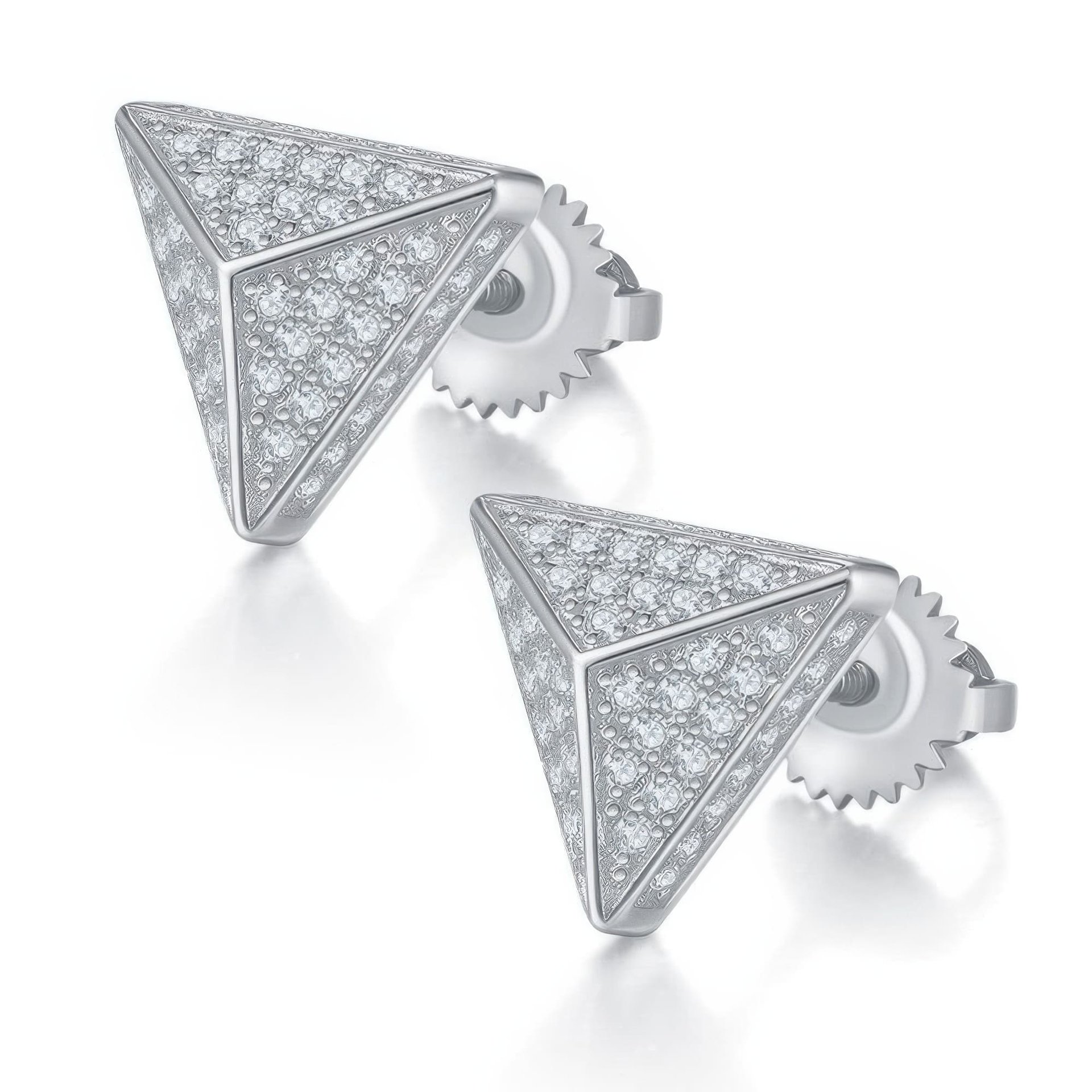 Triangle Moissanite Stud Earrings | Pyramid Pavé 925 Sterling Silver Studs