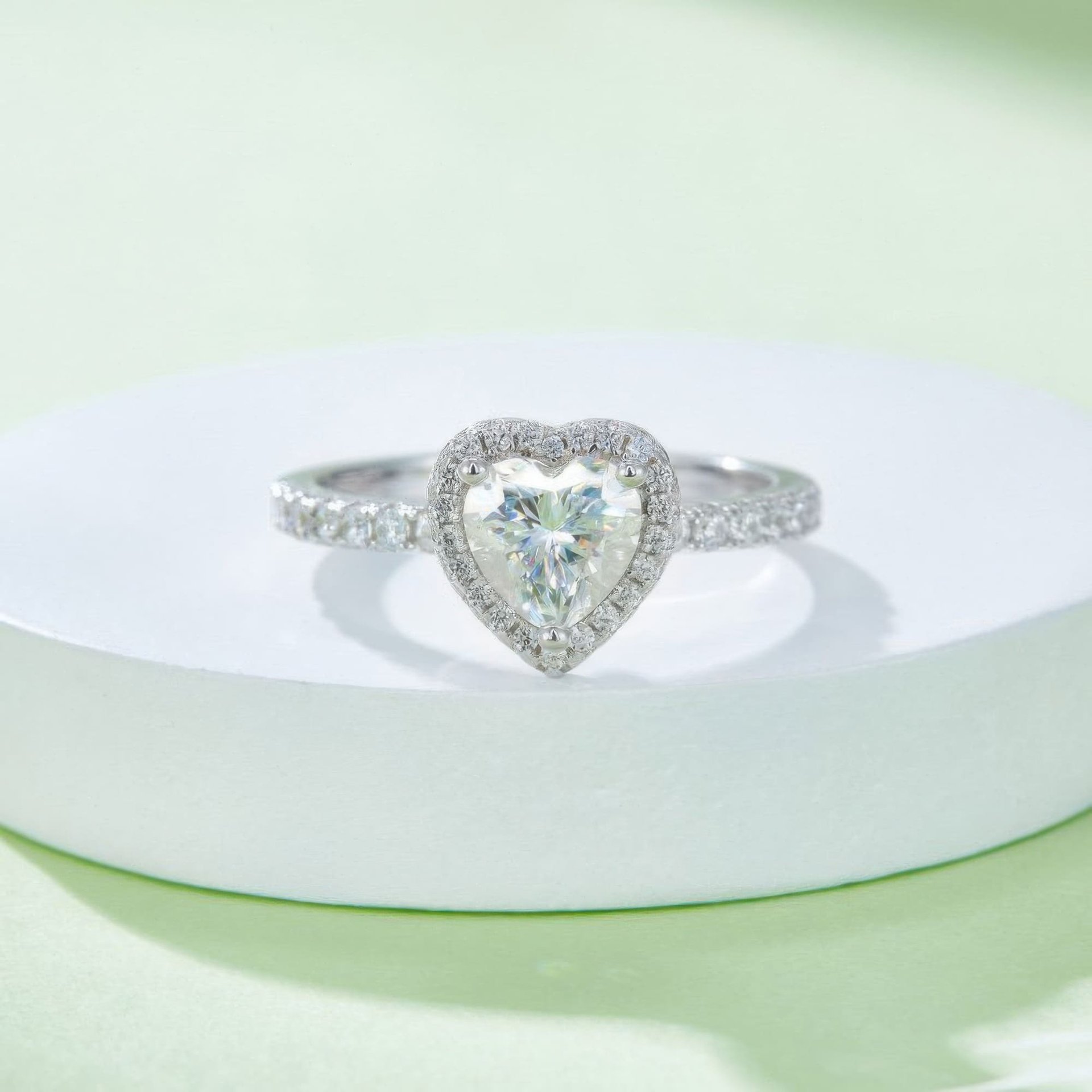 Heart Moissanite Promise Ring | 1ct Halo with Pavé Band | 925 Sterling Silver - Image 2
