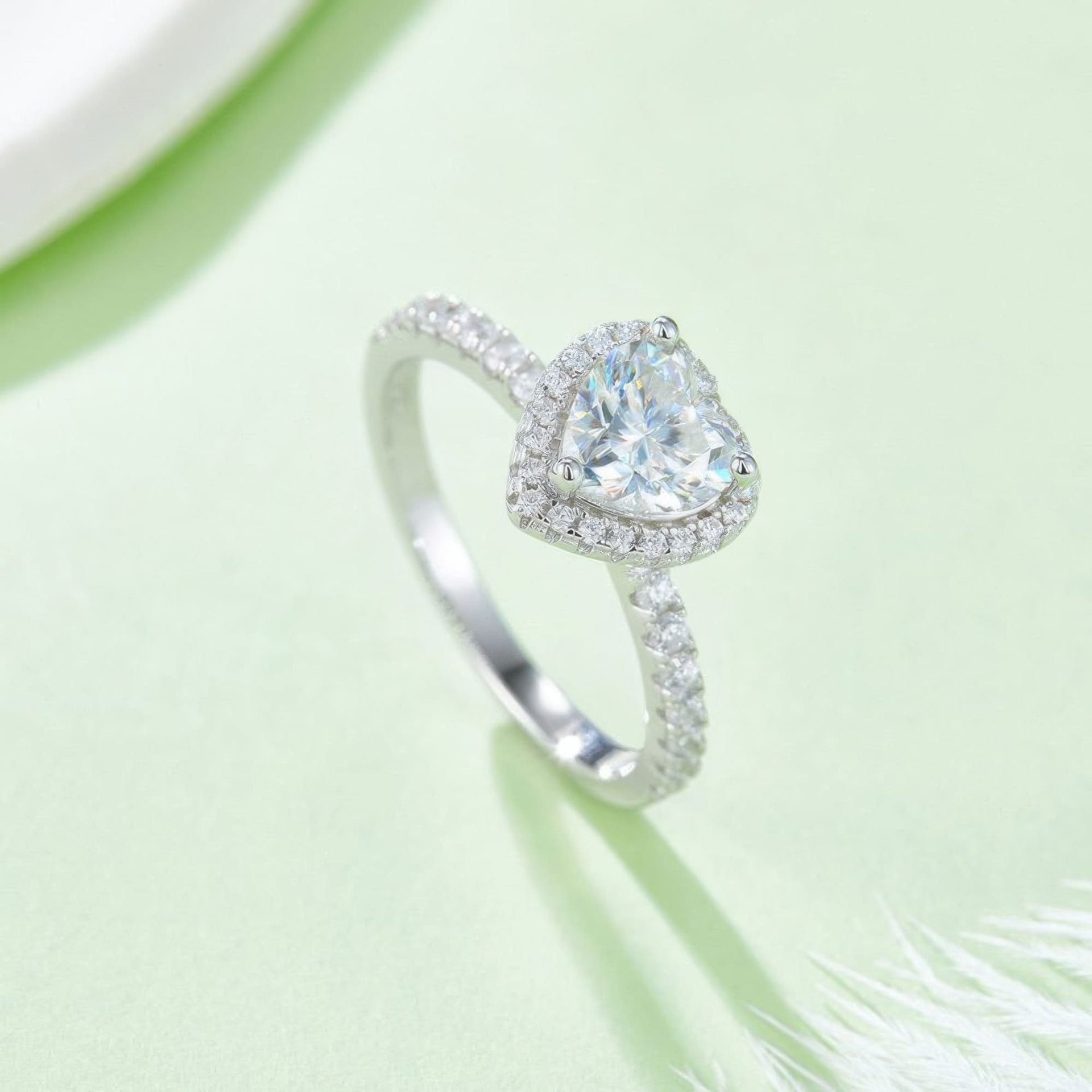 Heart Moissanite Promise Ring | 1ct Halo with Pavé Band | 925 Sterling Silver - Image 3