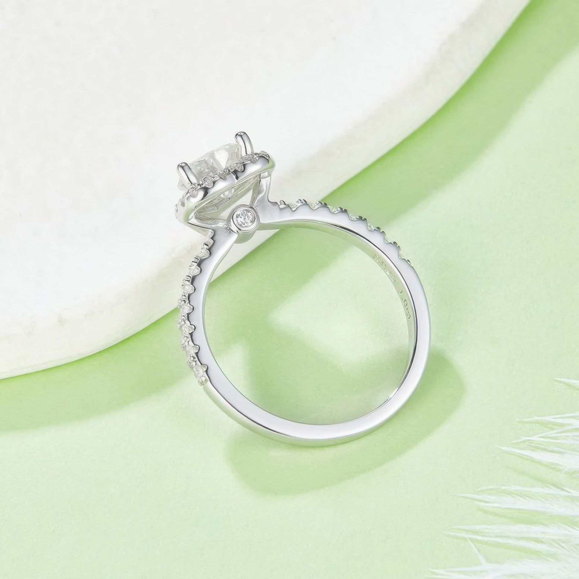 Heart Moissanite Promise Ring | 1ct Halo with Pavé Band | 925 Sterling Silver - Image 4