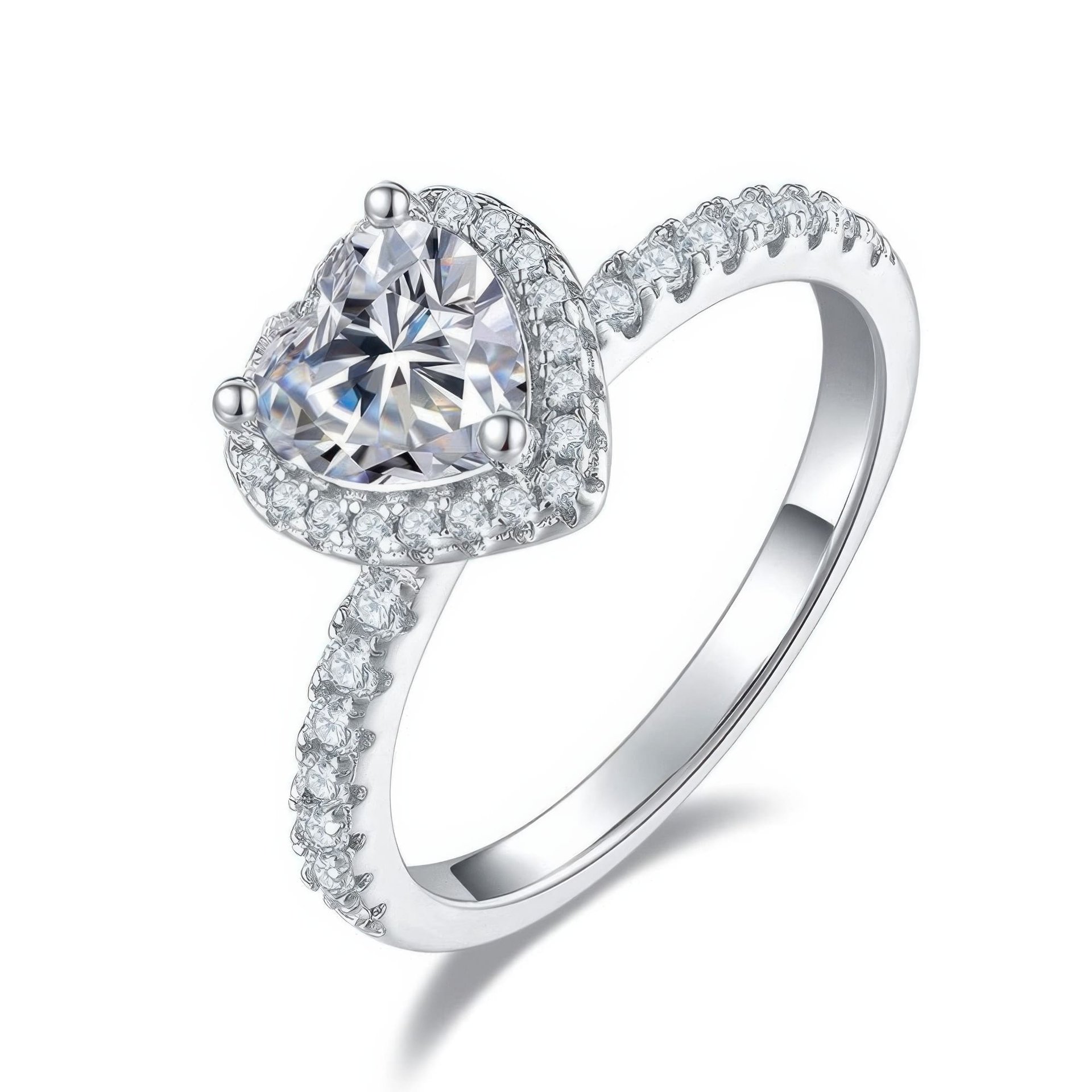 Heart Moissanite Promise Ring | 1ct Halo with Pavé Band | 925 Sterling Silver