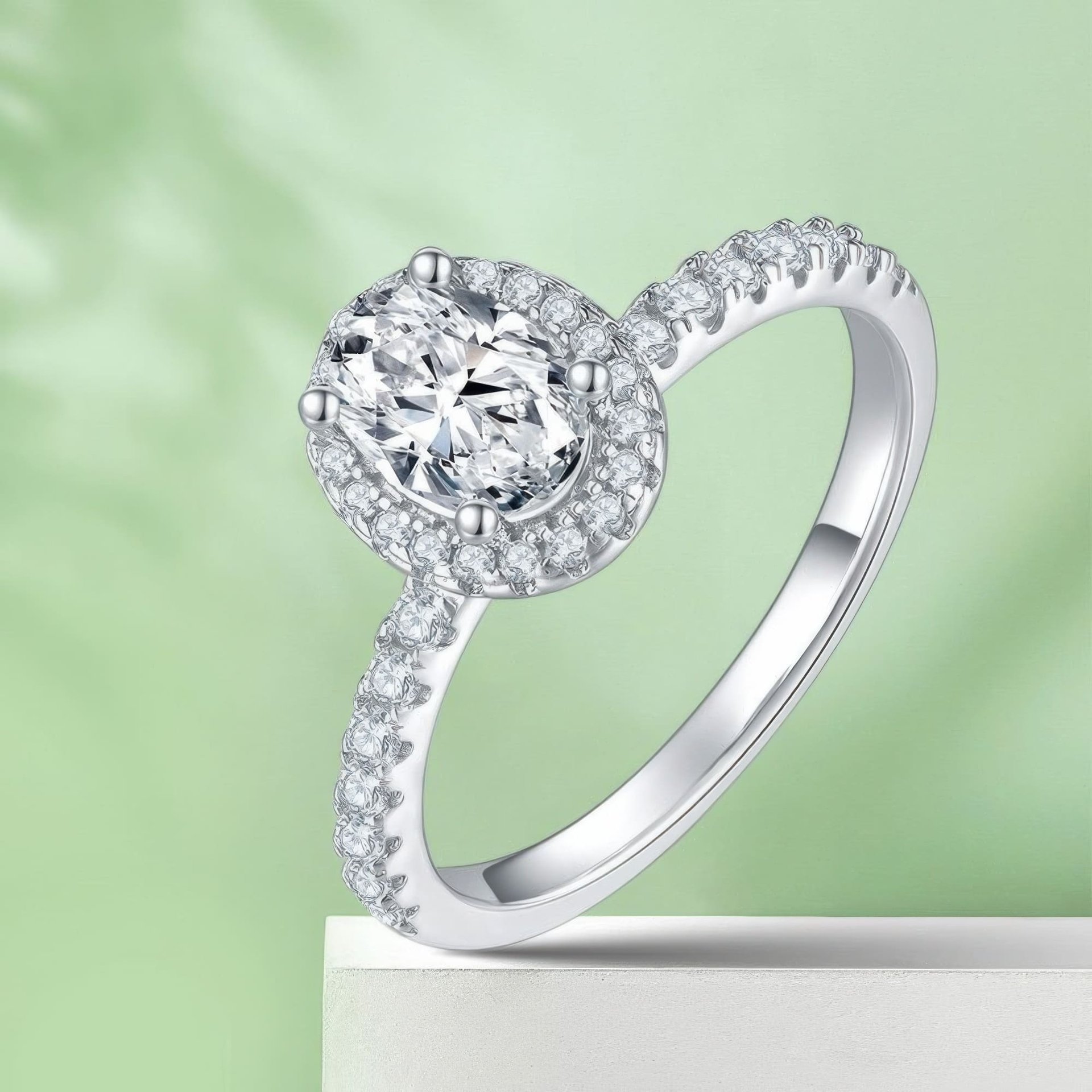 1ct Oval Moissanite Halo Ring | DEF Colorless 6.5mm Center | 925 Sterling Silver - Image 5