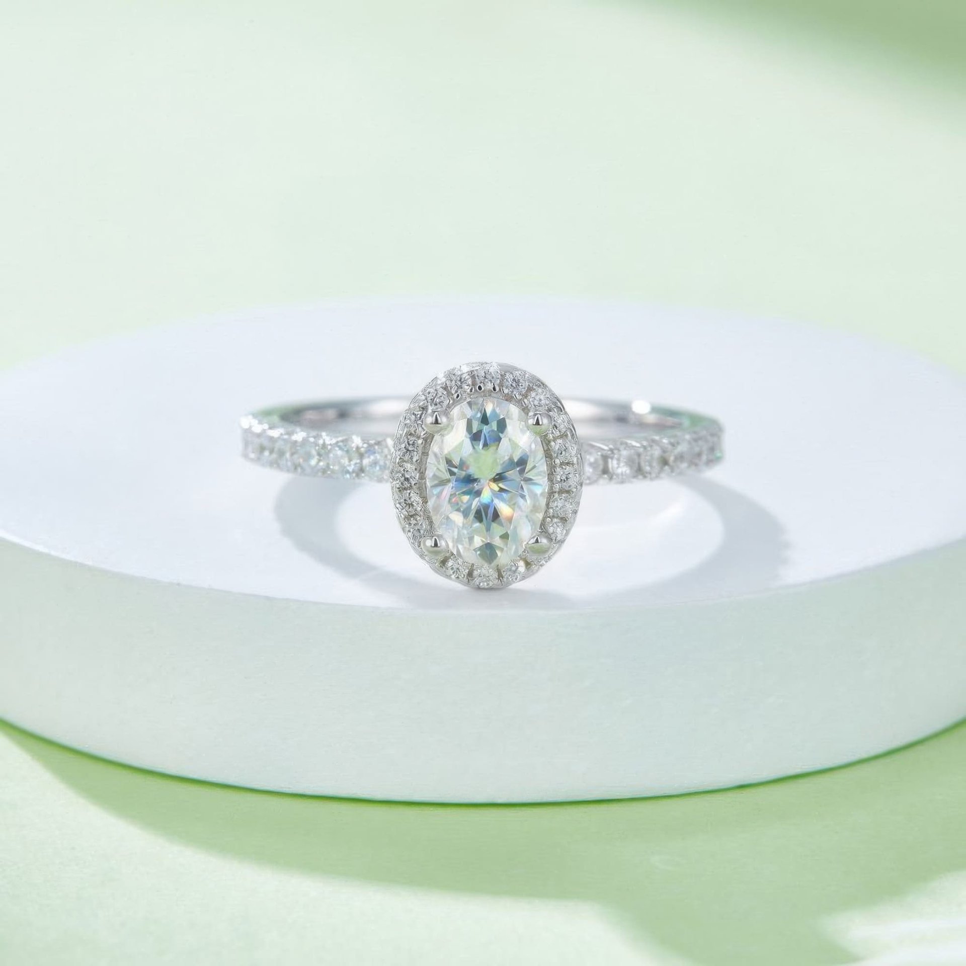 1ct Oval Moissanite Halo Ring | DEF Colorless 6.5mm Center | 925 Sterling Silver - Image 2