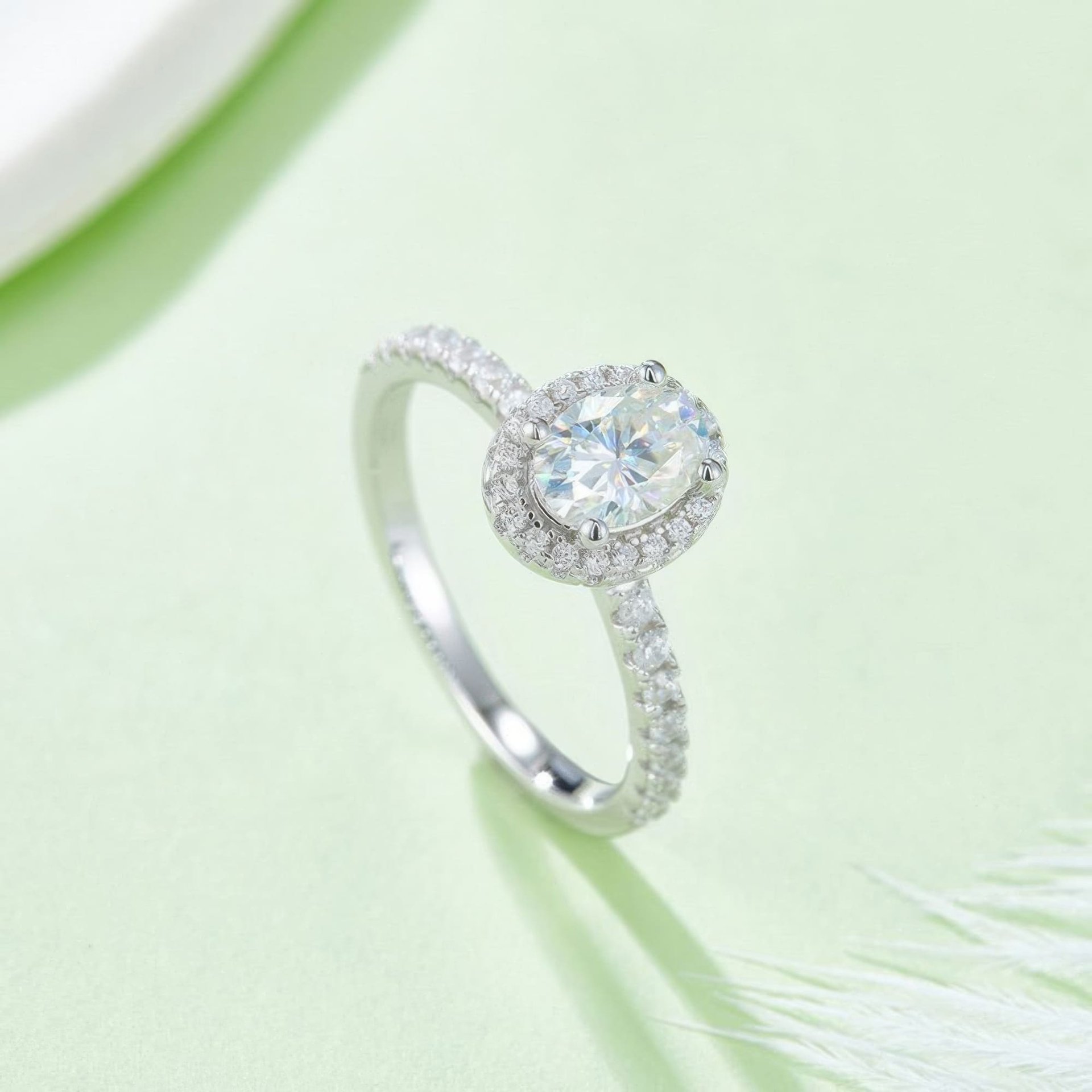 1ct Oval Moissanite Halo Ring | DEF Colorless 6.5mm Center | 925 Sterling Silver - Image 3