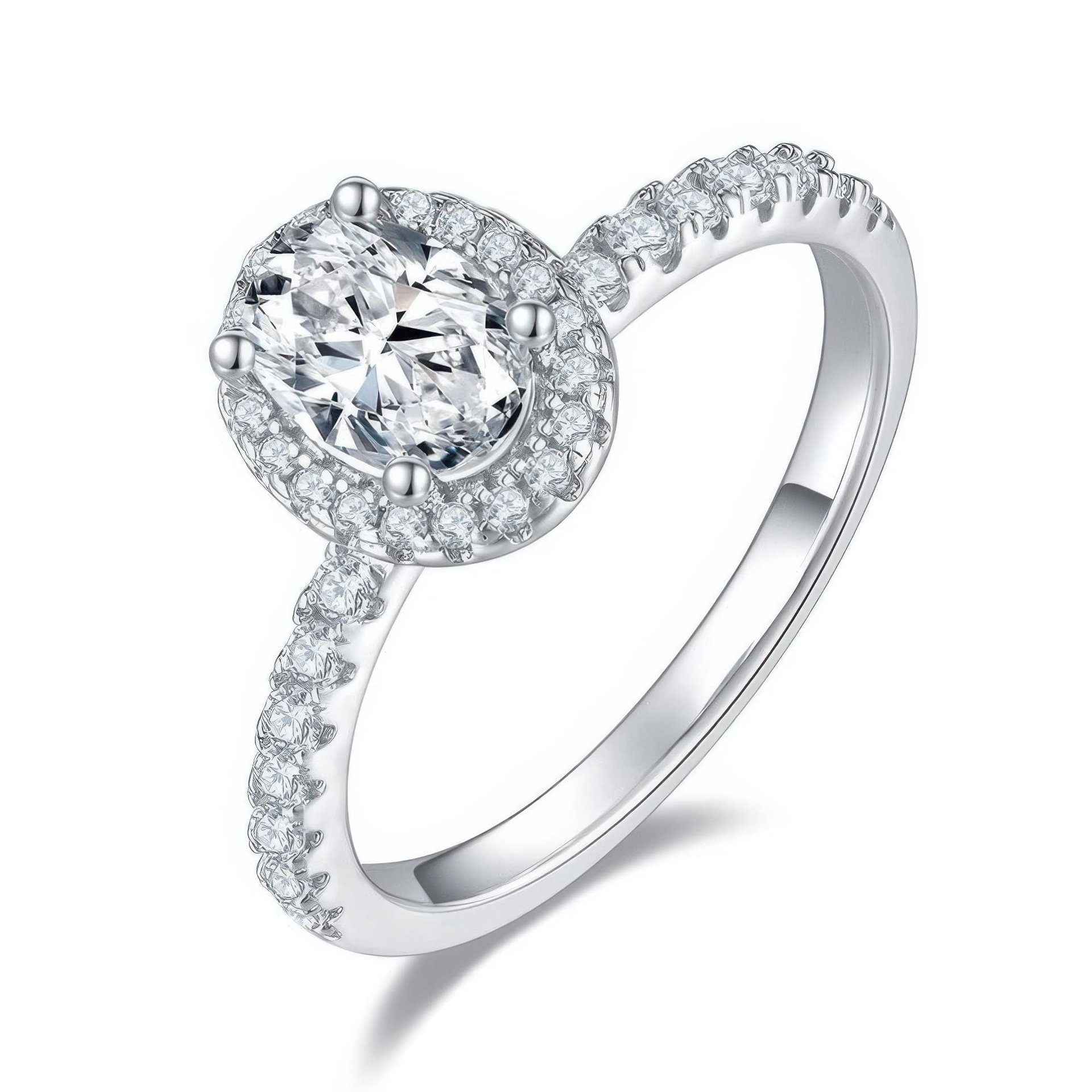 1ct Oval Moissanite Halo Ring | DEF Colorless 6.5mm Center | 925 Sterling Silver