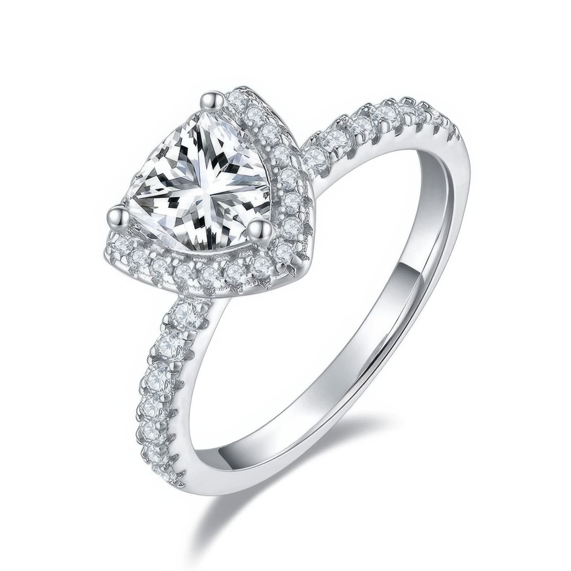 Trillion-Cut Triangle Moissanite Ring | 1ct DEF Halo 925 Silver Statement Ring