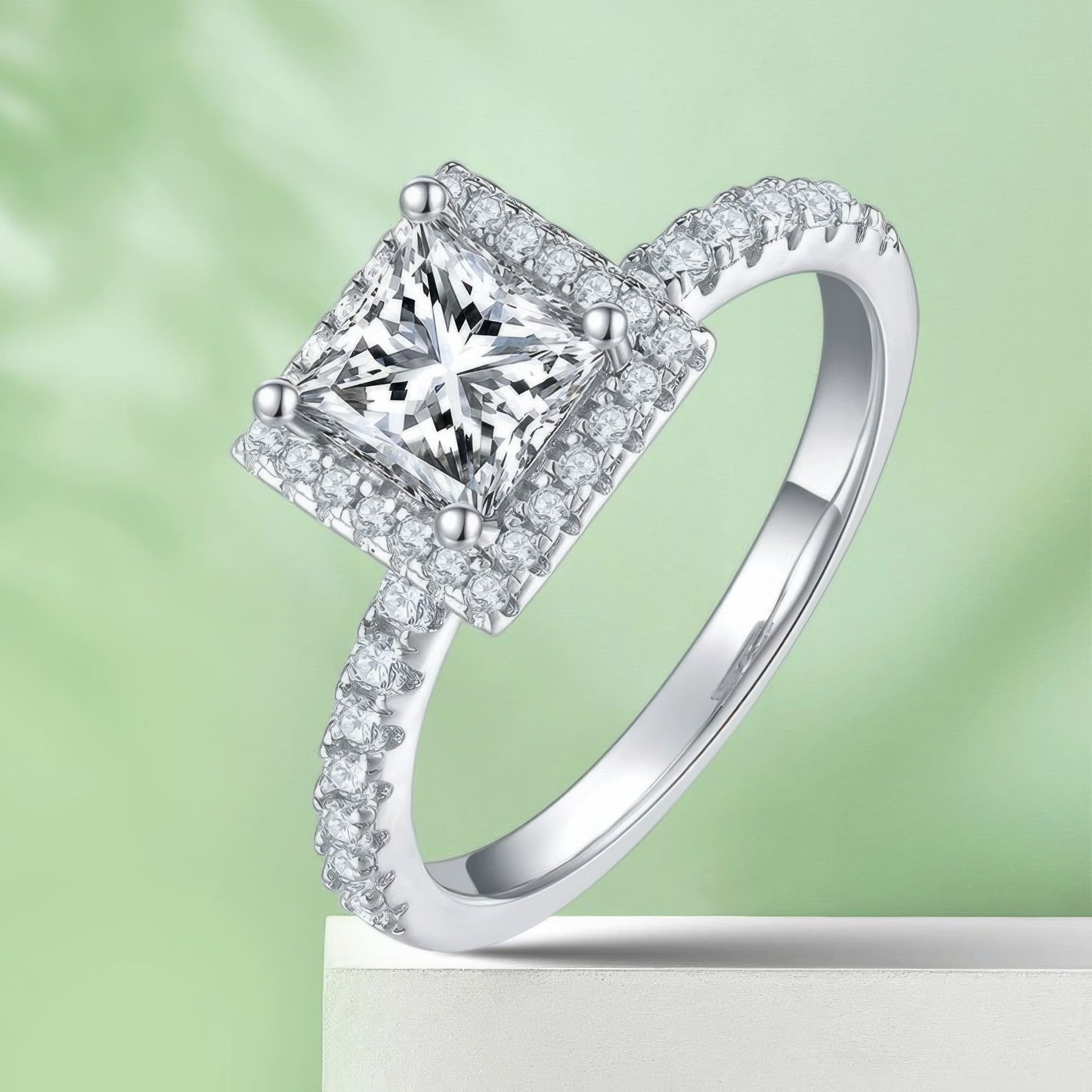 Princess Cut Moissanite Halo Ring 1ct DEF | 925 Sterling Silver Pavé Engagement Ring - Image 5