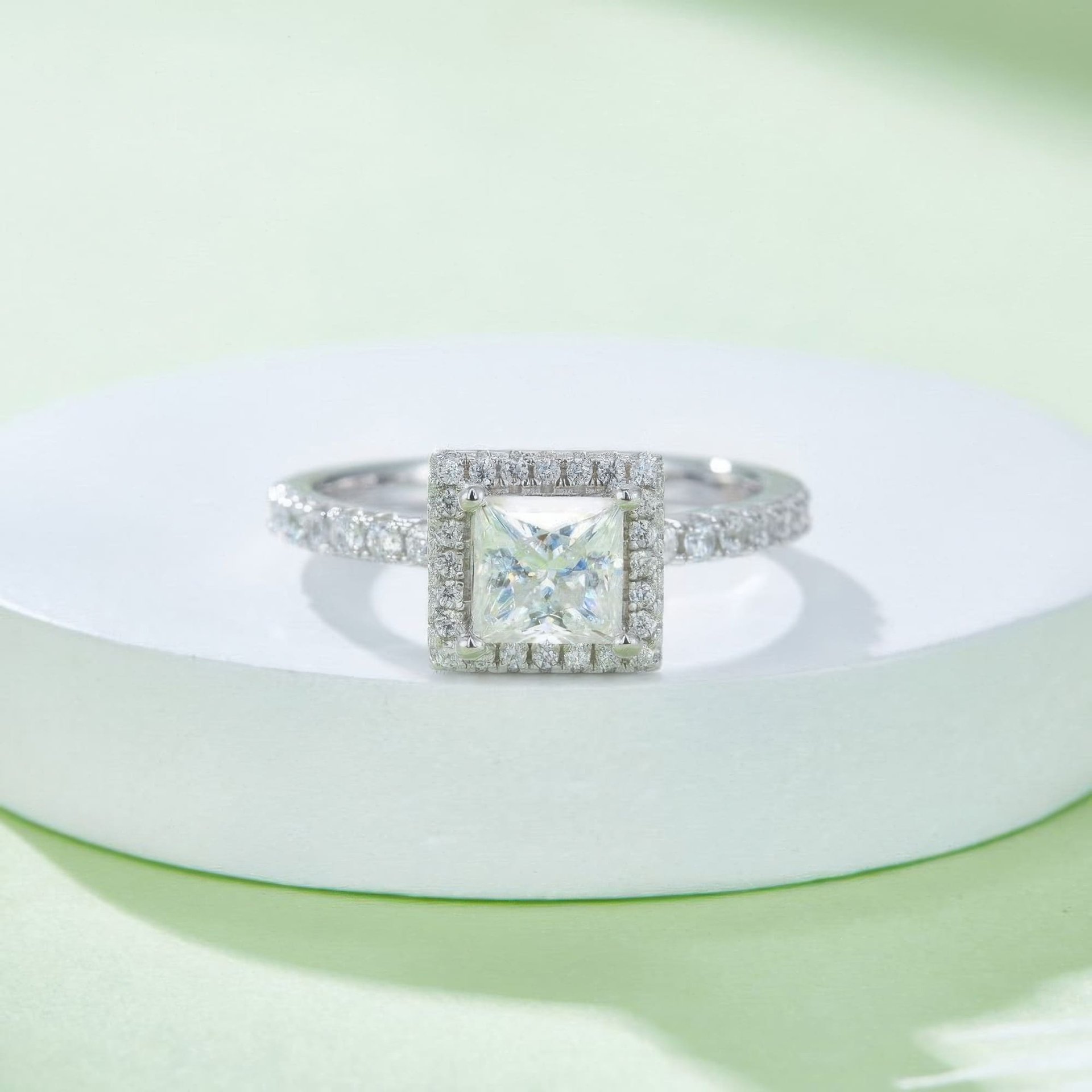 Princess Cut Moissanite Halo Ring 1ct DEF | 925 Sterling Silver Pavé Engagement Ring - Image 2