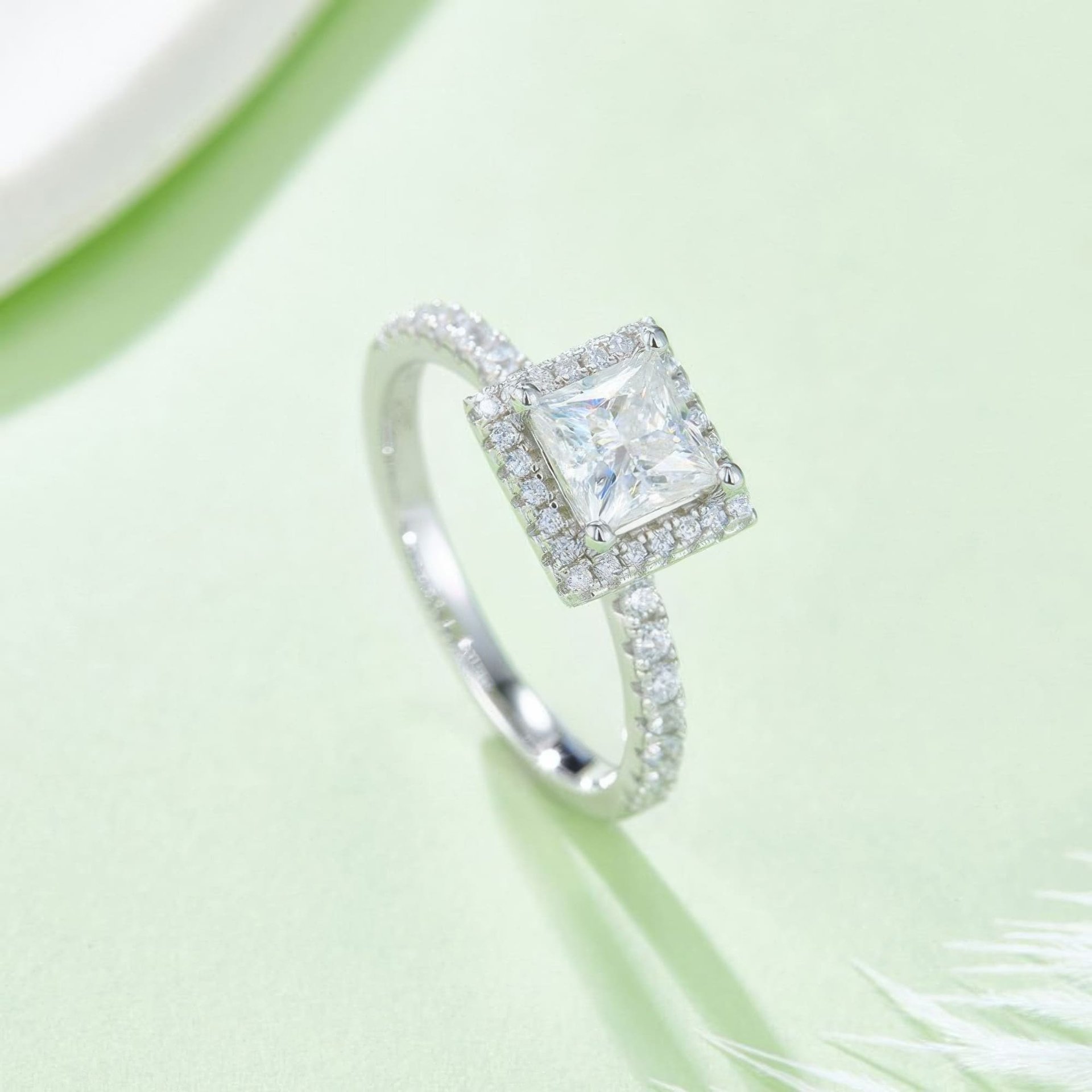 Princess Cut Moissanite Halo Ring 1ct DEF | 925 Sterling Silver Pavé Engagement Ring - Image 3