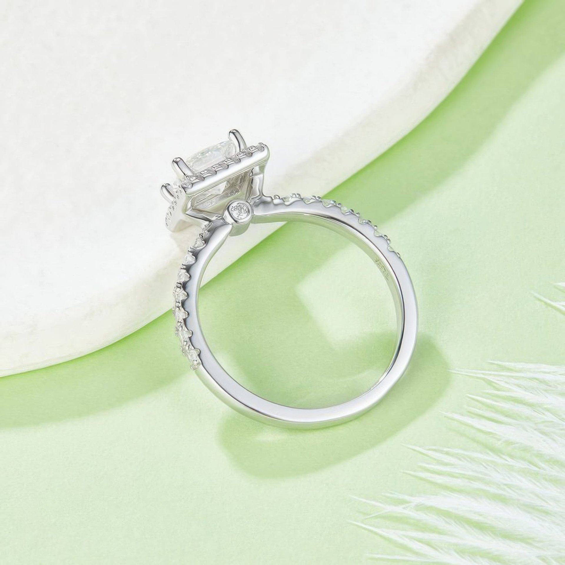 Princess Cut Moissanite Halo Ring 1ct DEF | 925 Sterling Silver Pavé Engagement Ring - Image 4