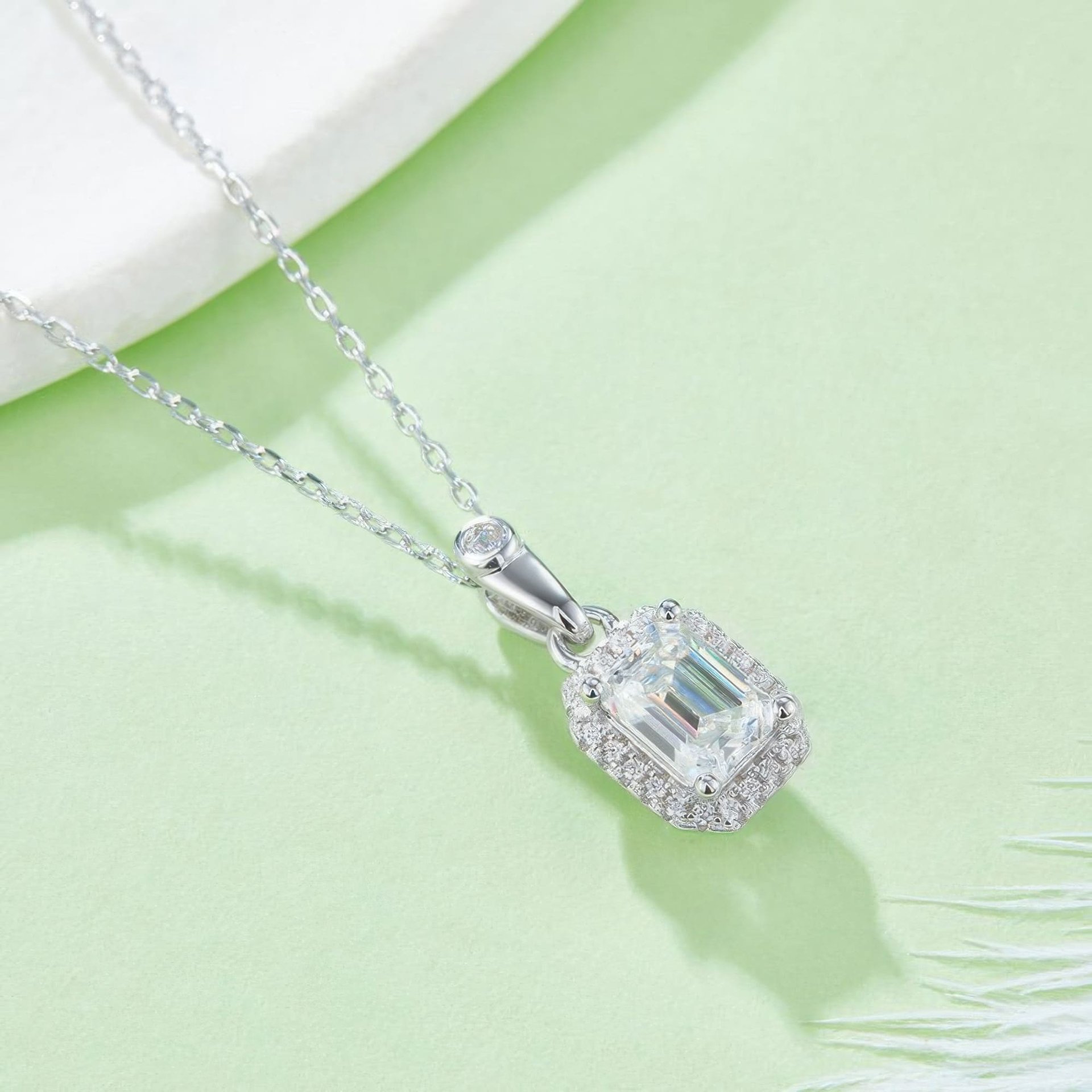 Emerald-Cut Moissanite Halo Necklace & Earring Set | 2ct DEW D-Color 925 Sterling Silver - Image 3