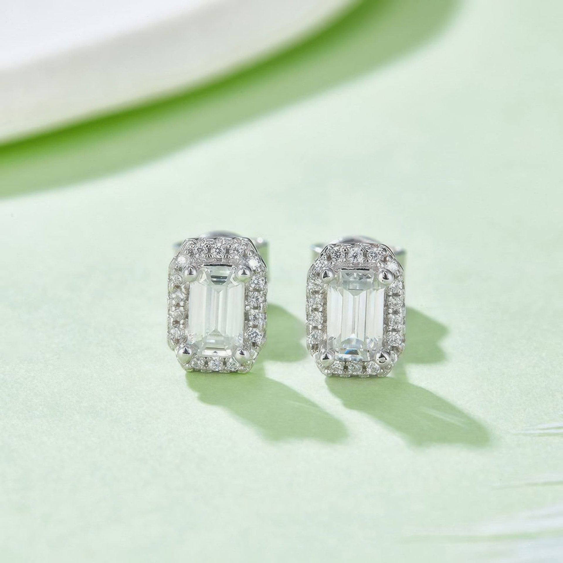 Emerald-Cut Moissanite Halo Necklace & Earring Set | 2ct DEW D-Color 925 Sterling Silver - Image 4