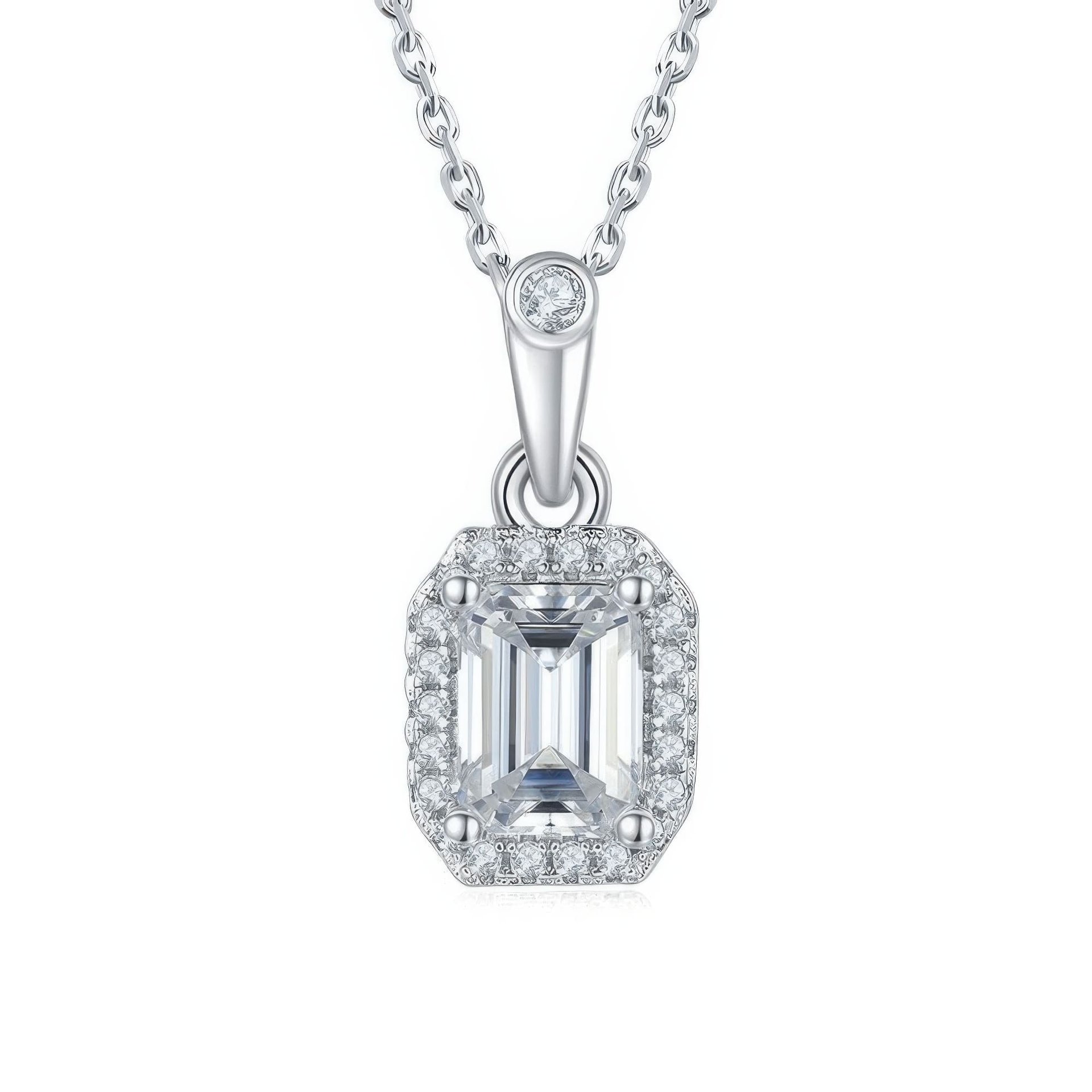 Emerald-Cut Moissanite Halo Necklace & Earring Set | 2ct DEW D-Color 925 Sterling Silver - Image 6