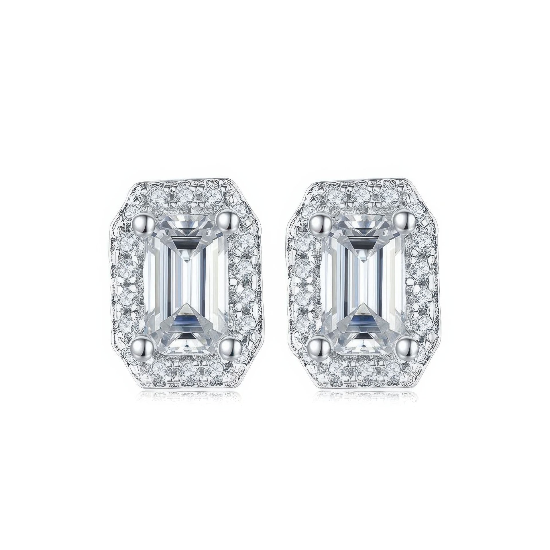 Emerald-Cut Moissanite Halo Necklace & Earring Set | 2ct DEW D-Color 925 Sterling Silver - Image 7