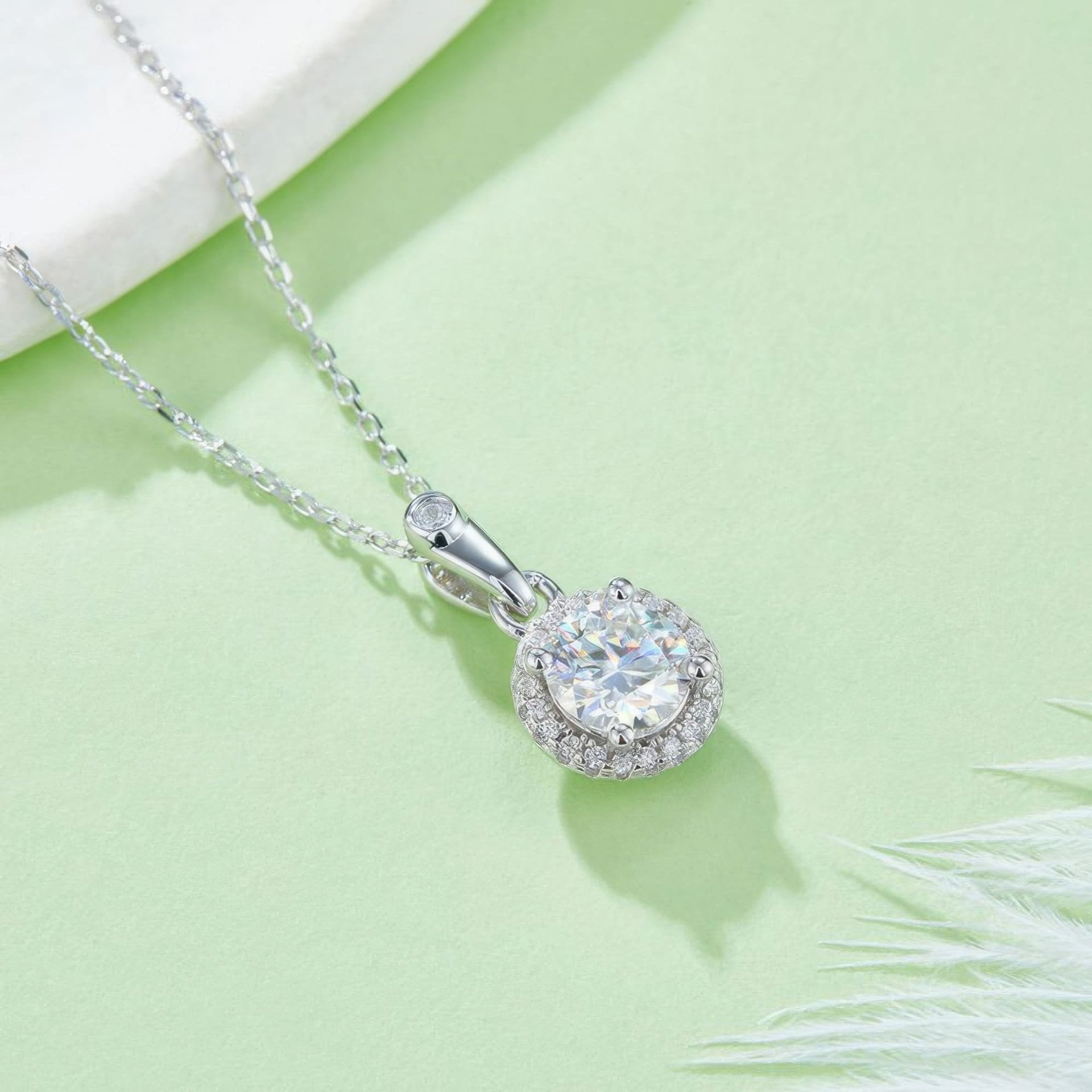 Round Cut Moissanite Halo Jewelry Set | 1ct Pendant + 0.5ct Stud Earrings | 925 Sterling Silver - Image 3
