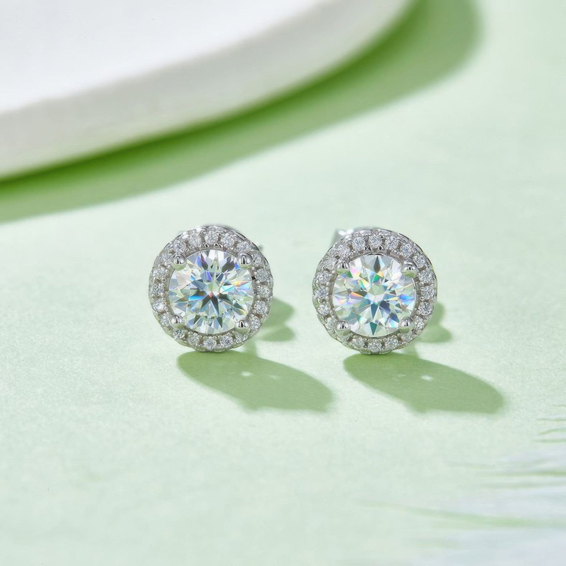 Round Cut Moissanite Halo Jewelry Set | 1ct Pendant + 0.5ct Stud Earrings | 925 Sterling Silver - Image 4