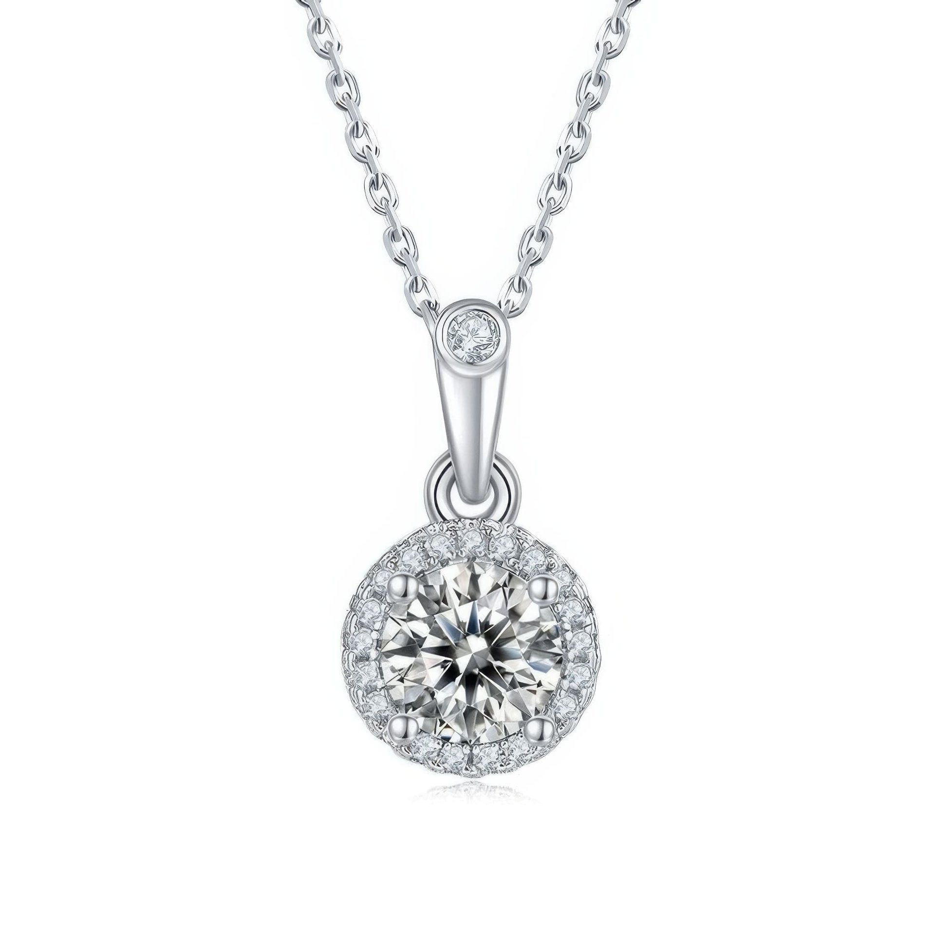 Round Cut Moissanite Halo Jewelry Set | 1ct Pendant + 0.5ct Stud Earrings | 925 Sterling Silver - Image 6