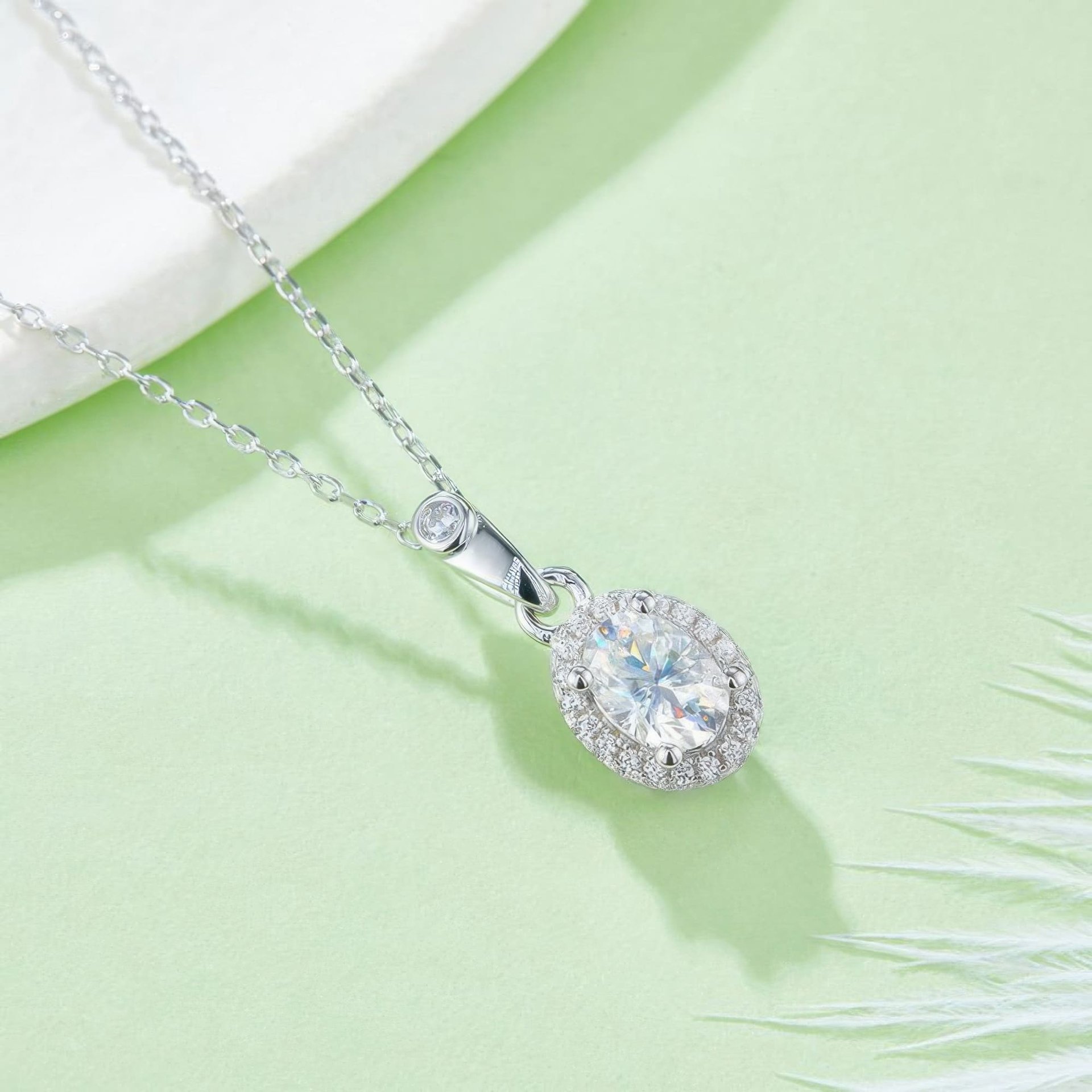 Oval Moissanite Halo Necklace & Earring Set | 1ct Pendant + 0.5ct/ear Studs | DEF VVS 925 Silver - Image 3