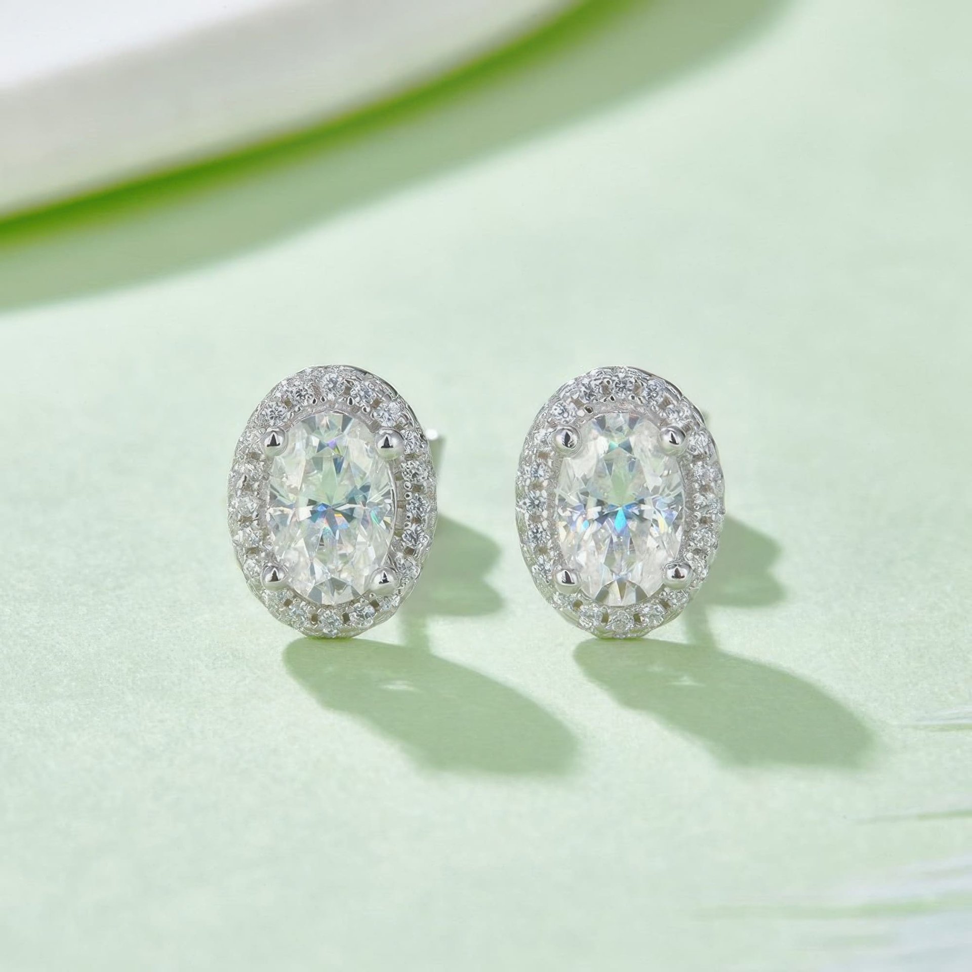 Oval Moissanite Halo Necklace & Earring Set | 1ct Pendant + 0.5ct/ear Studs | DEF VVS 925 Silver - Image 4