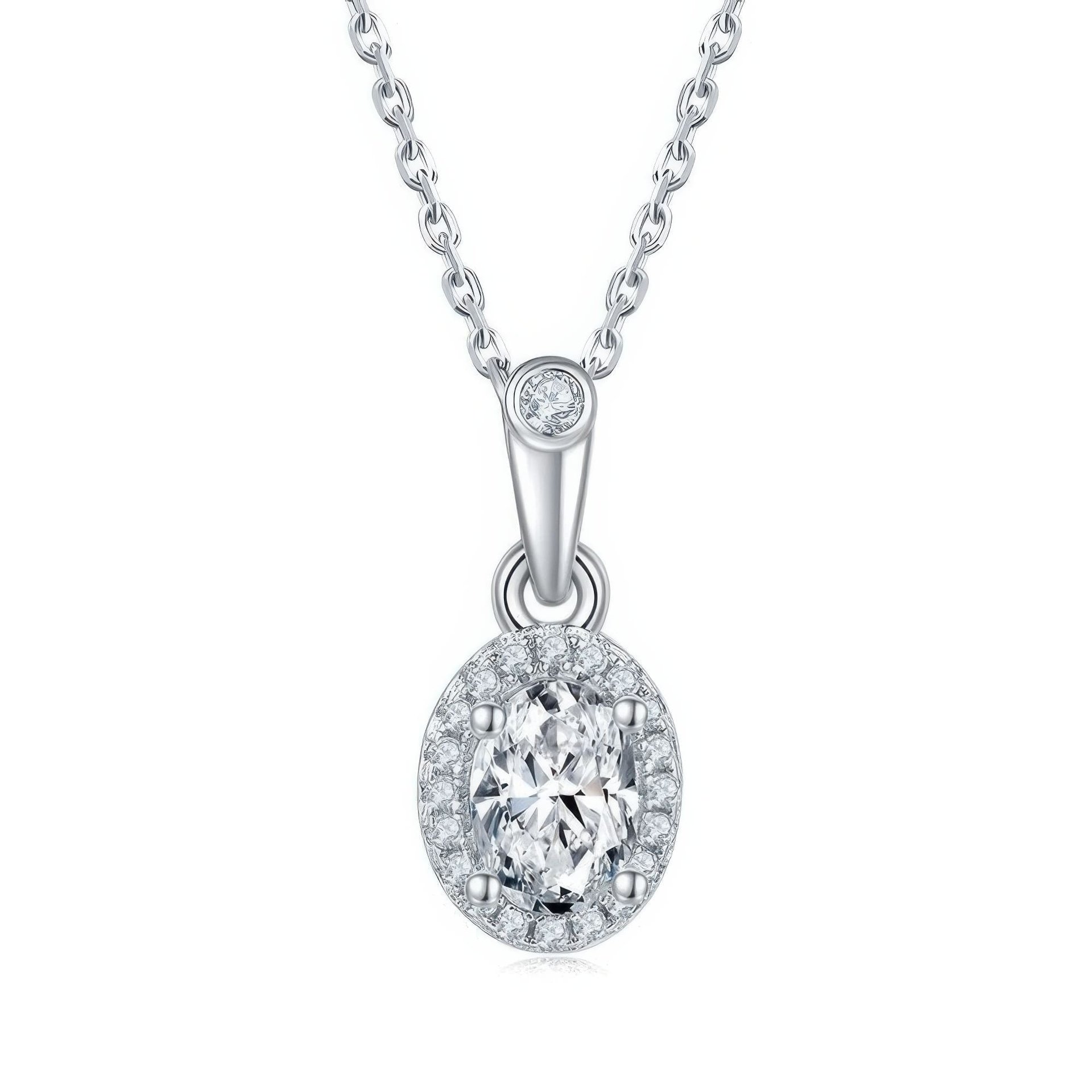 Oval Moissanite Halo Necklace & Earring Set | 1ct Pendant + 0.5ct/ear Studs | DEF VVS 925 Silver - Image 6
