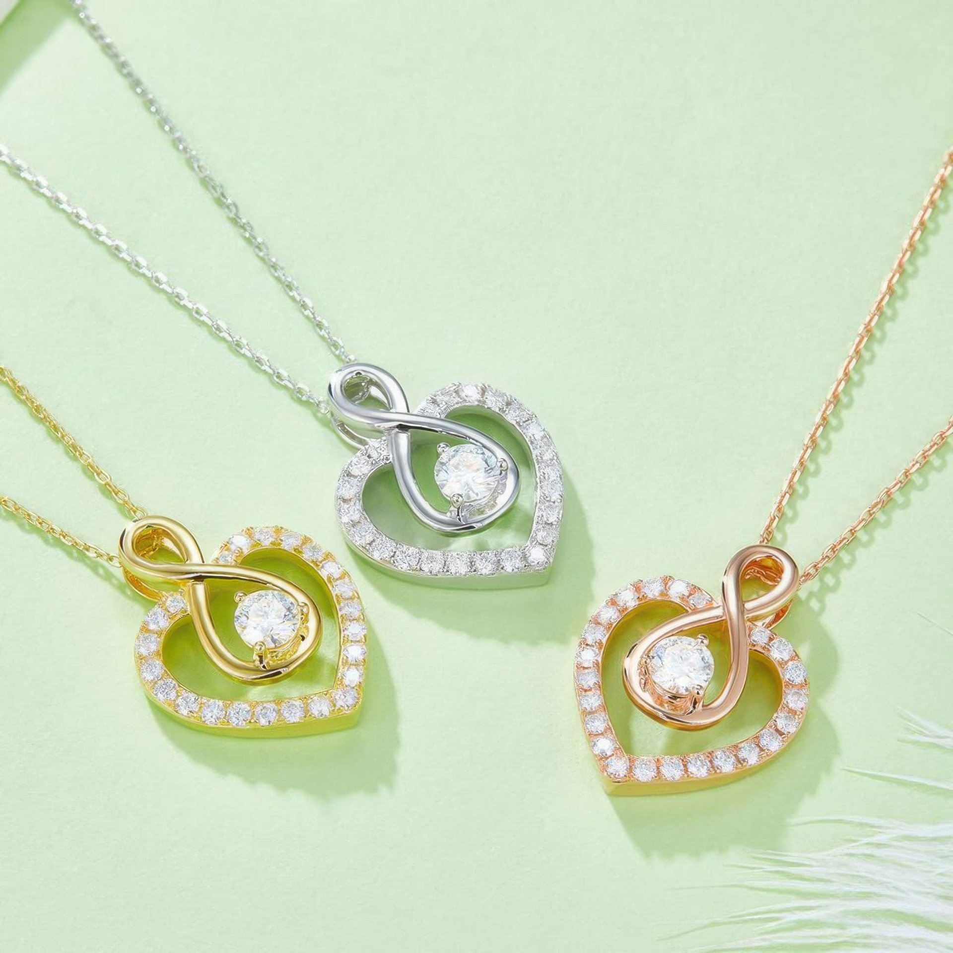 Infinity Heart Moissanite Necklace | Pave Heart with Inner Infinity & Round Center Stone | 925 Sterling Silver, 3 Gold Tones...
